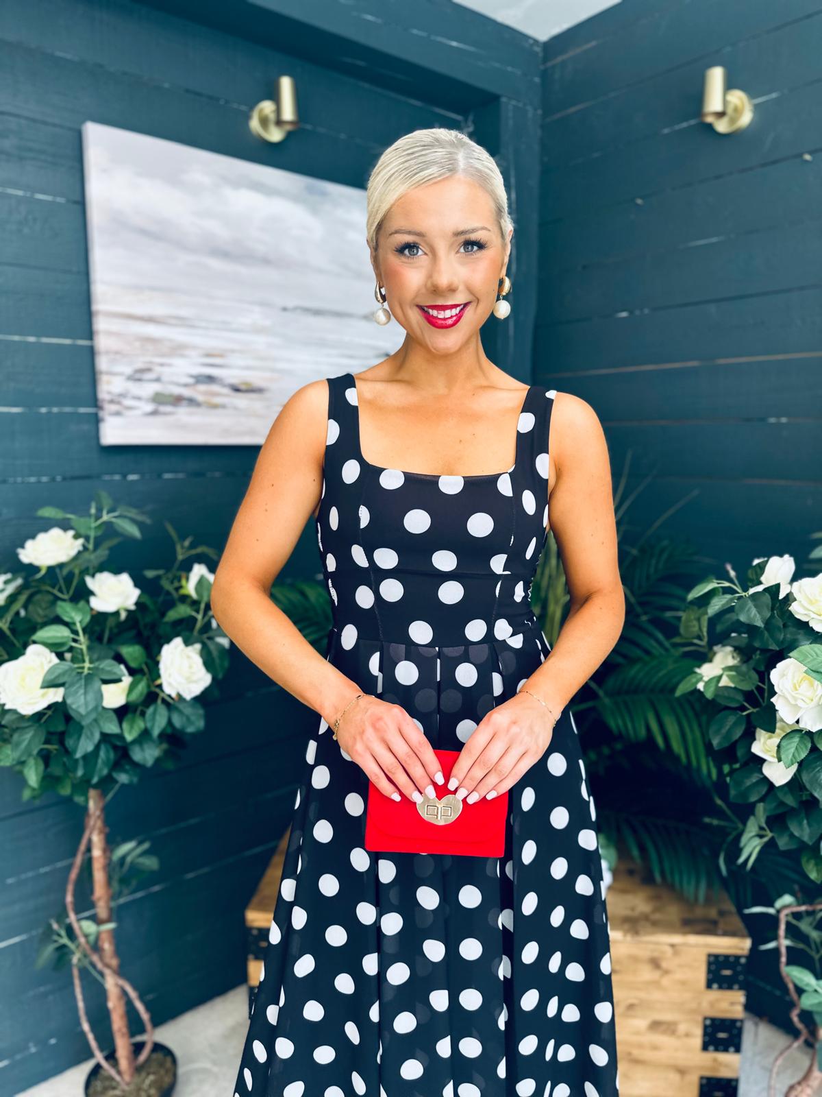Tracey Detailed Midi Dress Polka Black