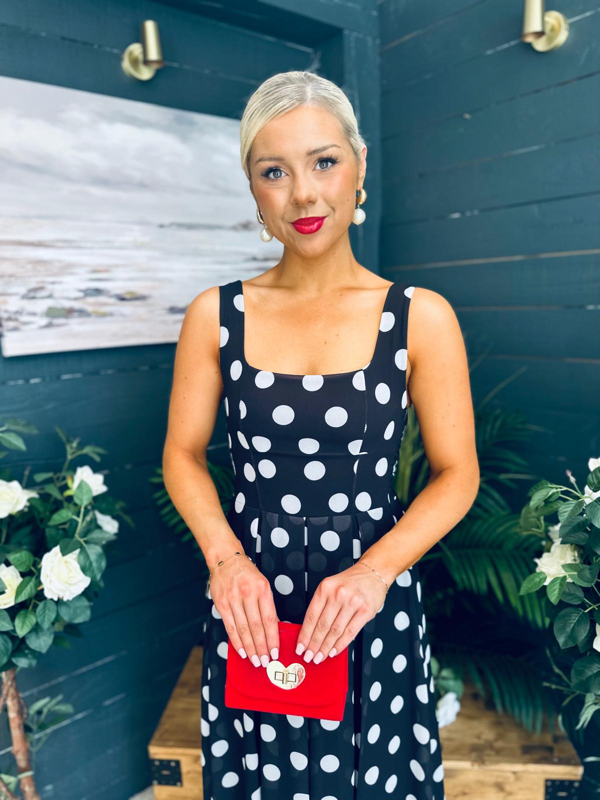 Tracey Detailed Midi Dress Polka Black