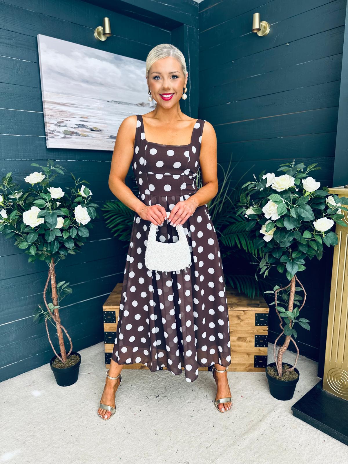 Tracey Detailed Midi Dress Polka Coco