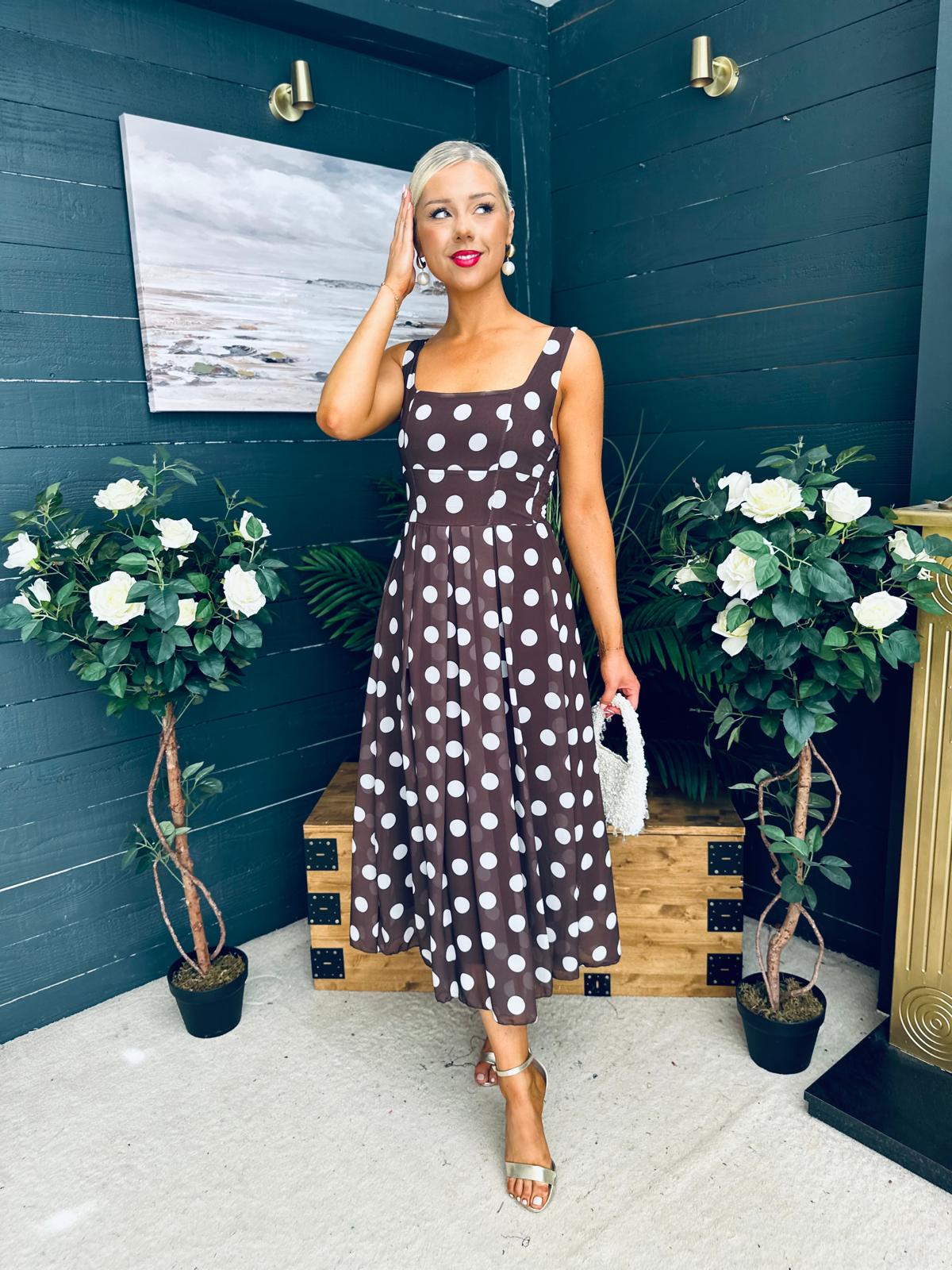 Tracey Detailed Midi Dress Polka Coco