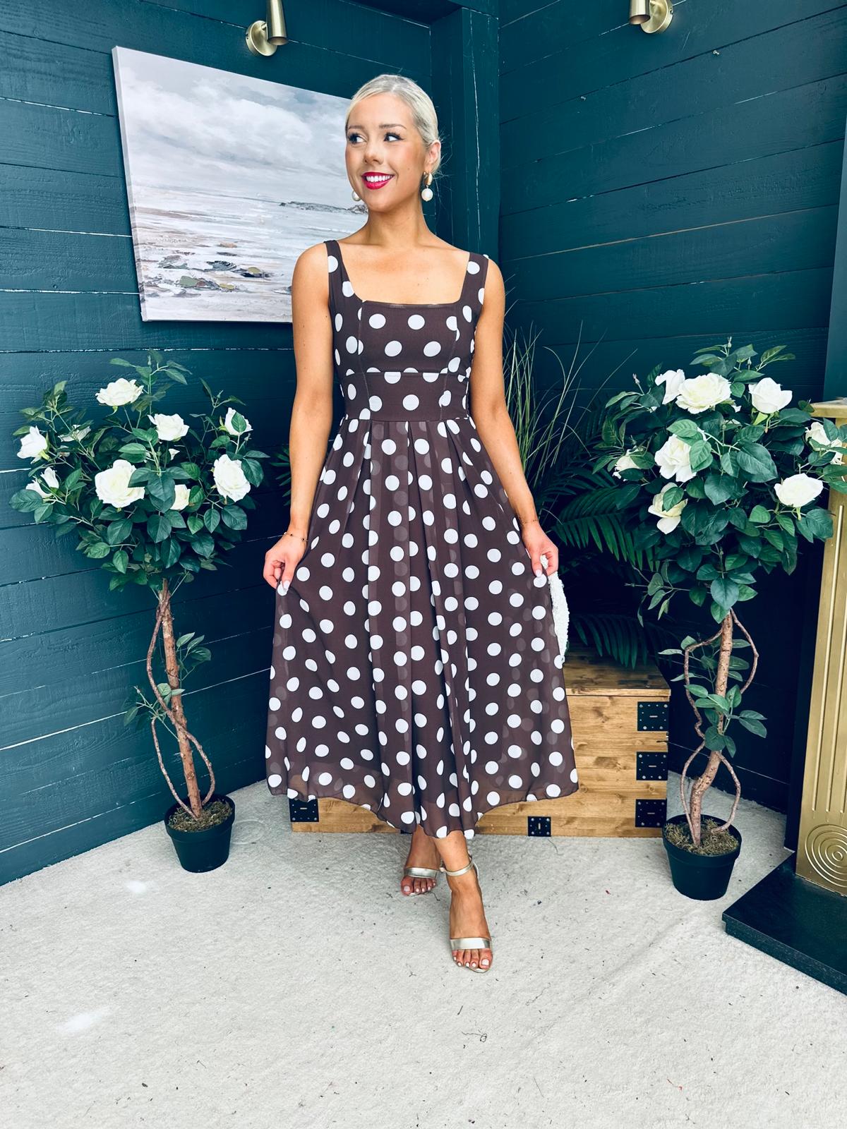 Tracey Detailed Midi Dress Polka Coco