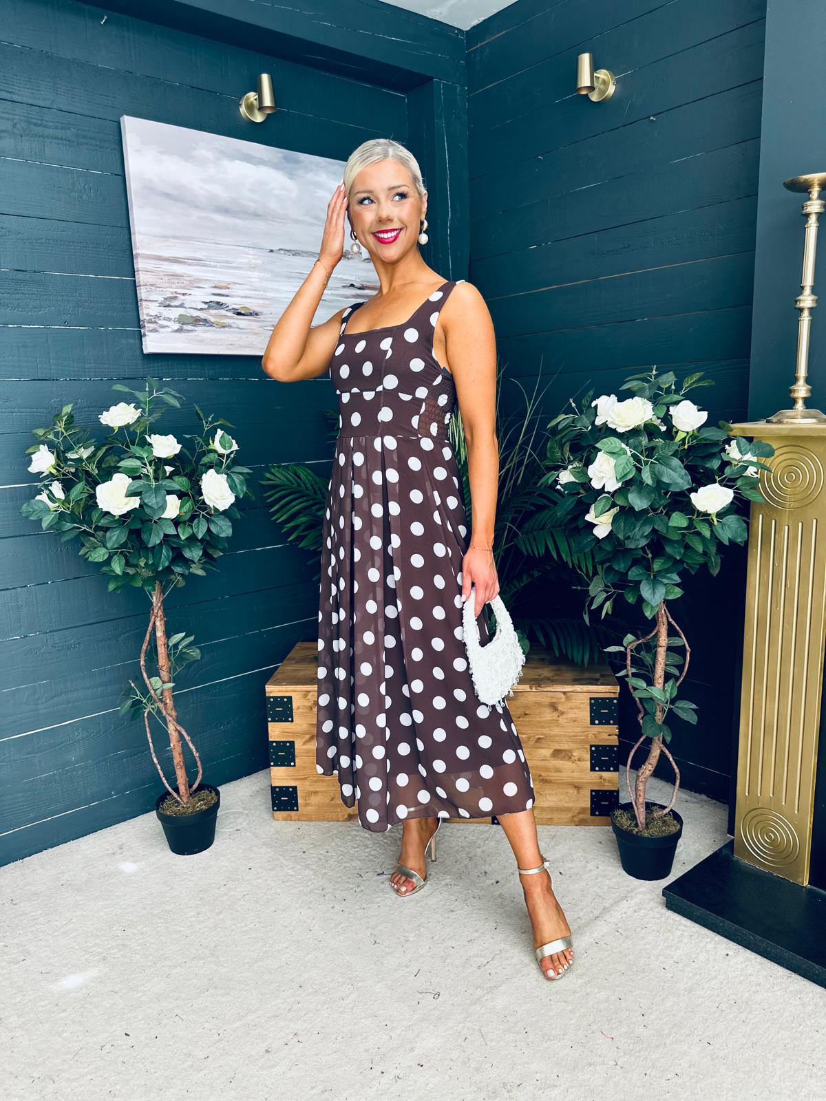 Tracey Detailed Midi Dress Polka Coco