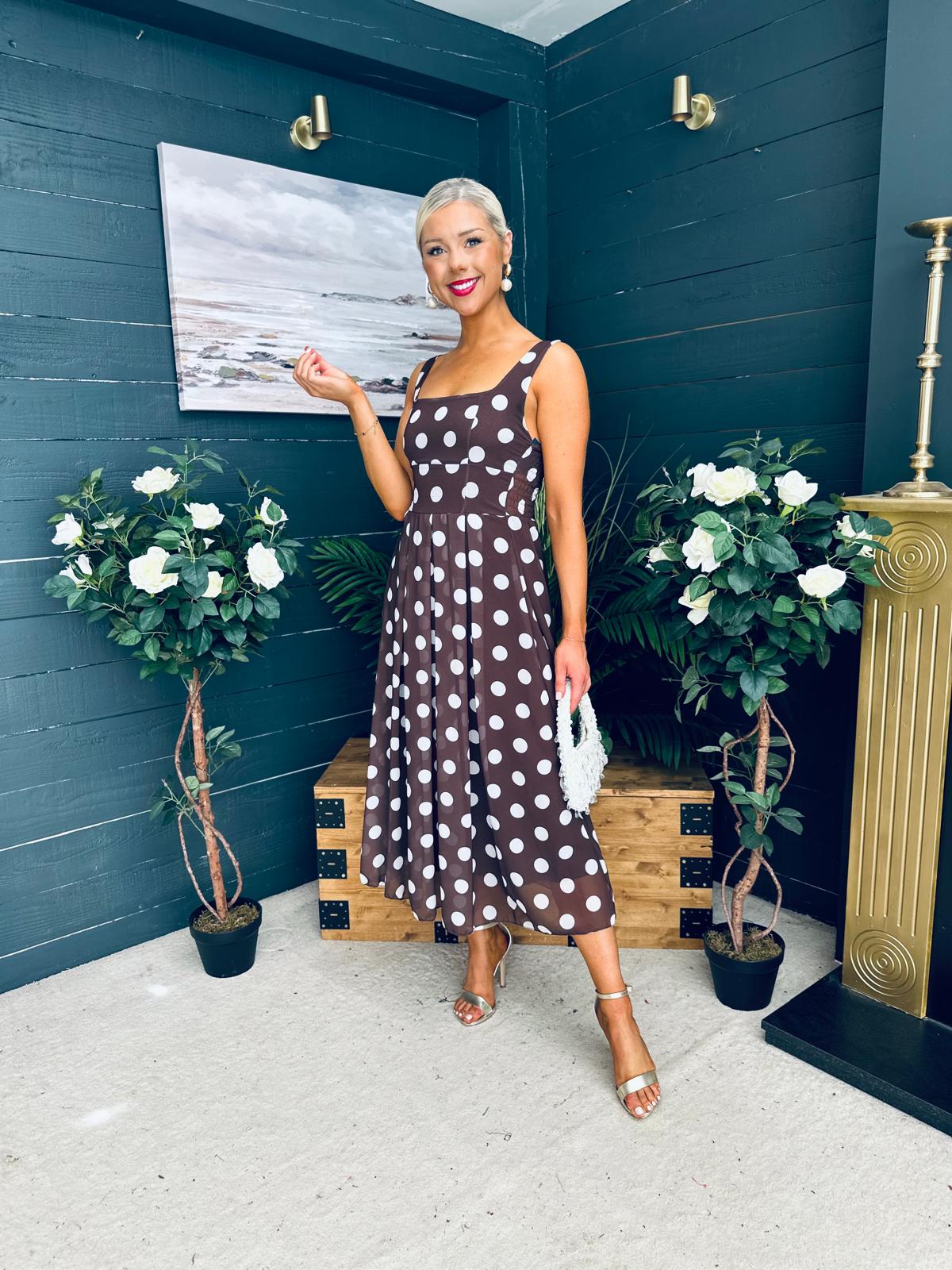 Tracey Detailed Midi Dress Polka Coco
