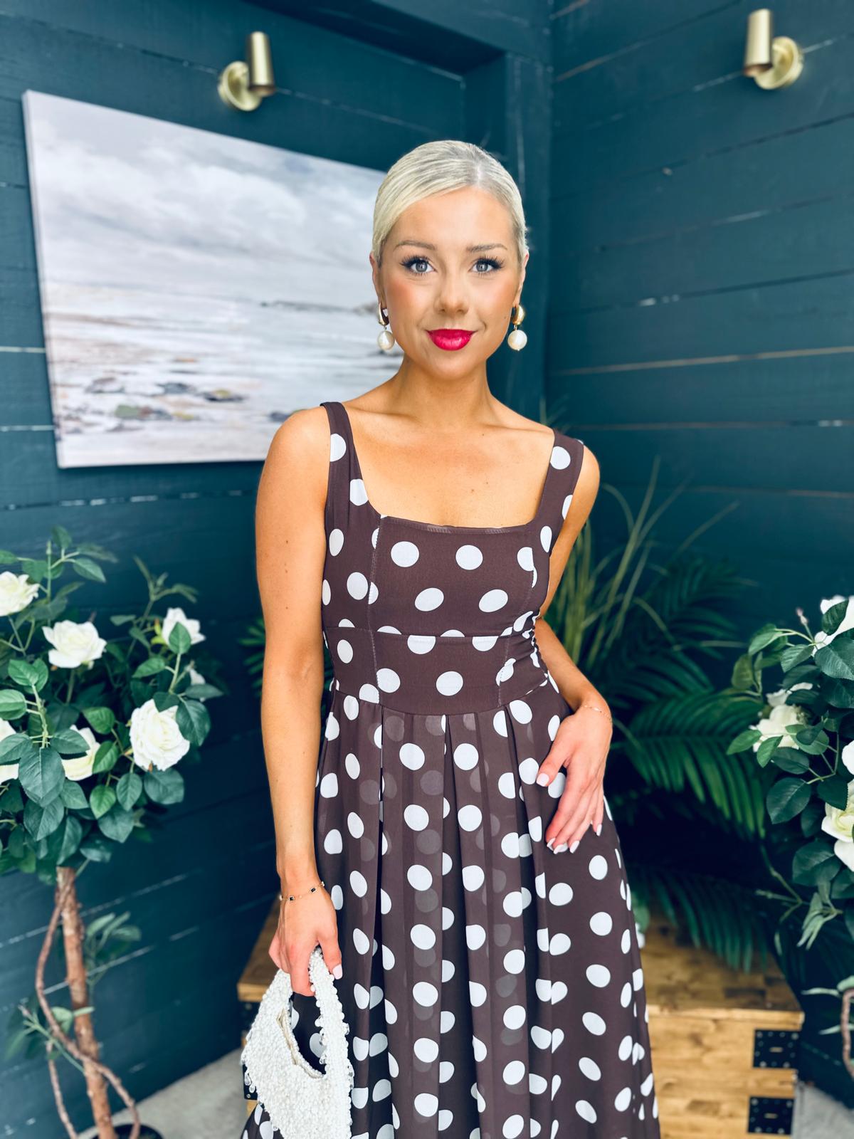 Tracey Detailed Midi Dress Polka Coco