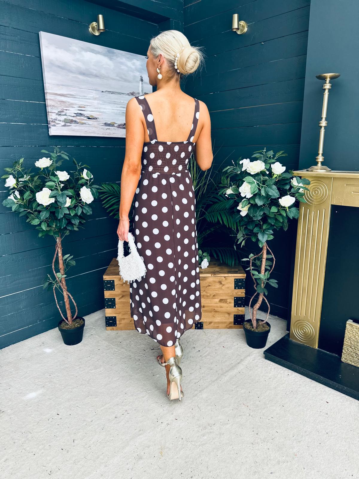 Tracey Detailed Midi Dress Polka Coco