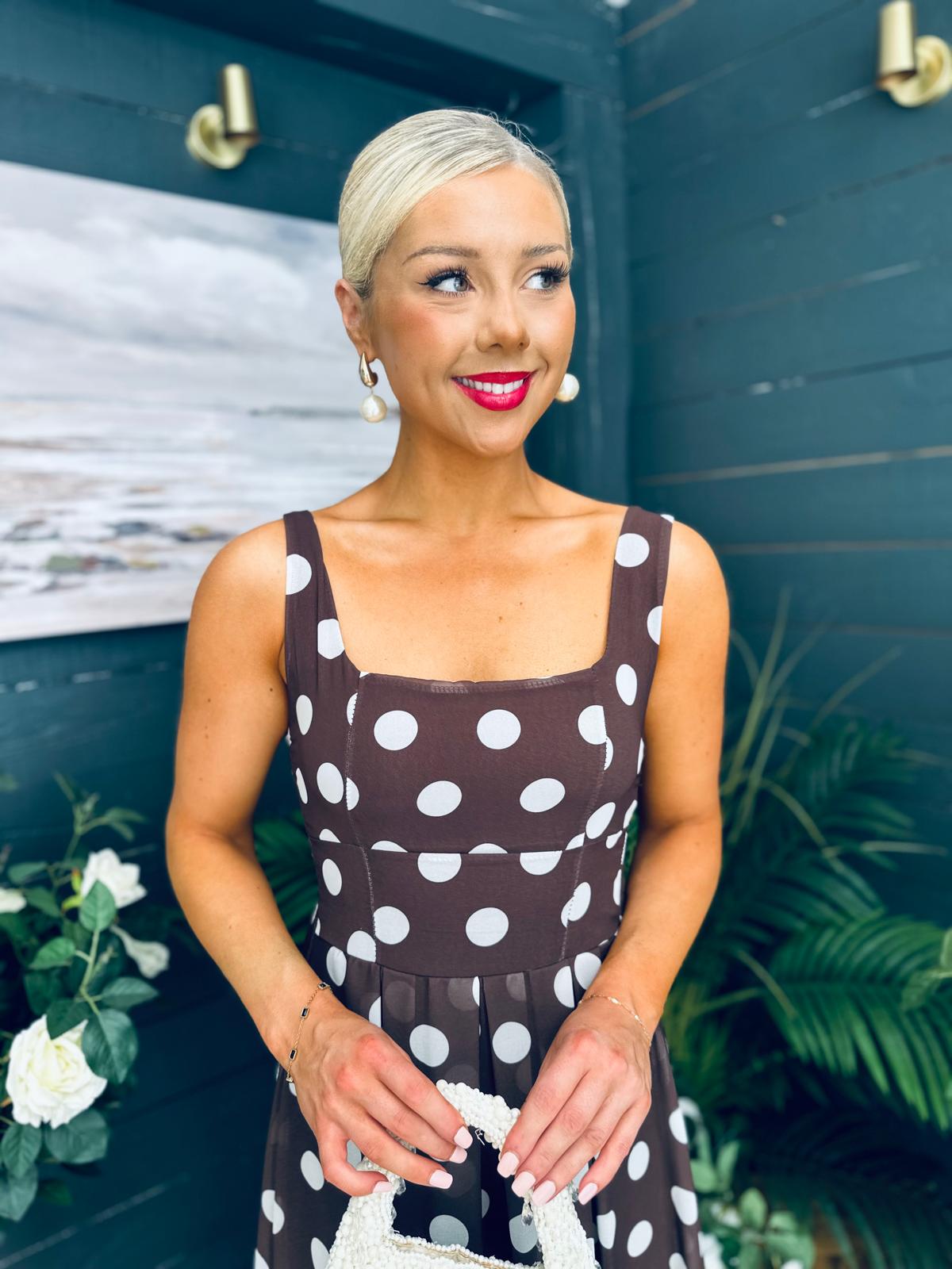 Tracey Detailed Midi Dress Polka Coco