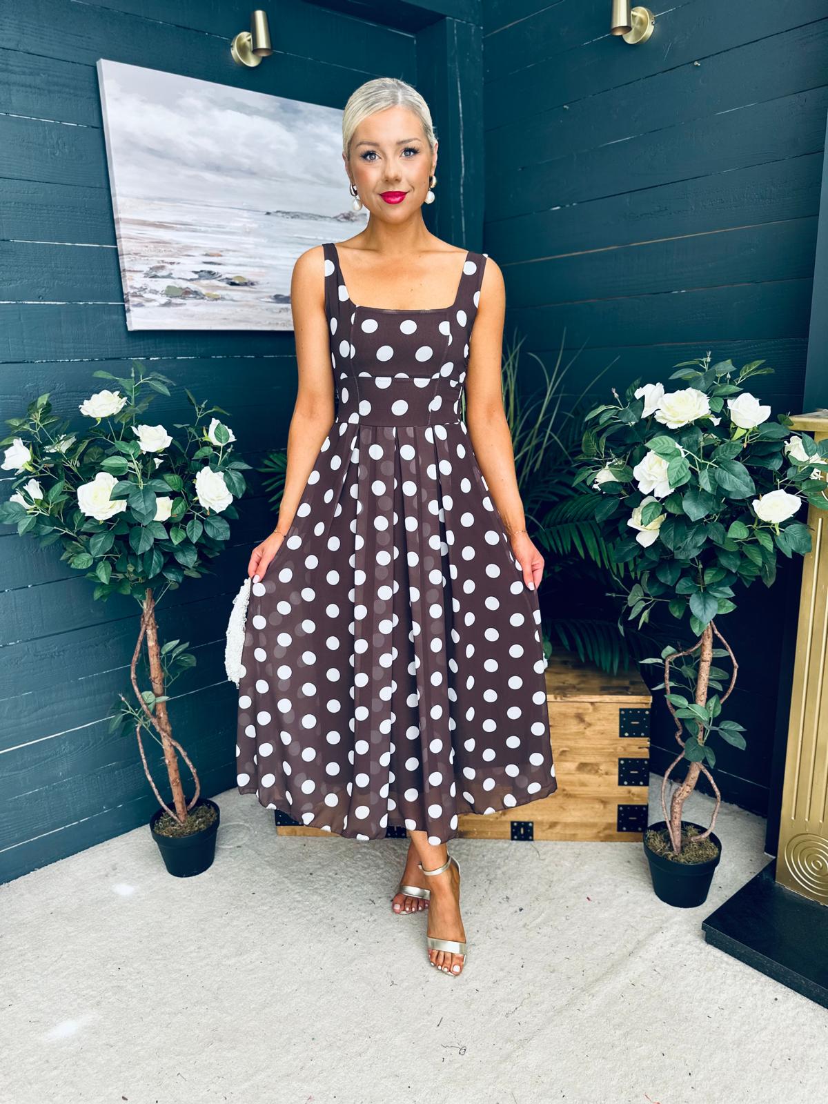 Tracey Detailed Midi Dress Polka Coco