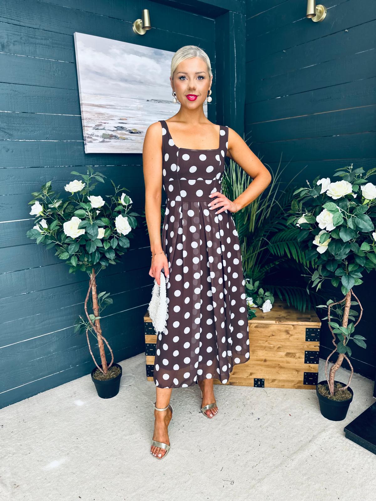 Tracey Detailed Midi Dress Polka Coco