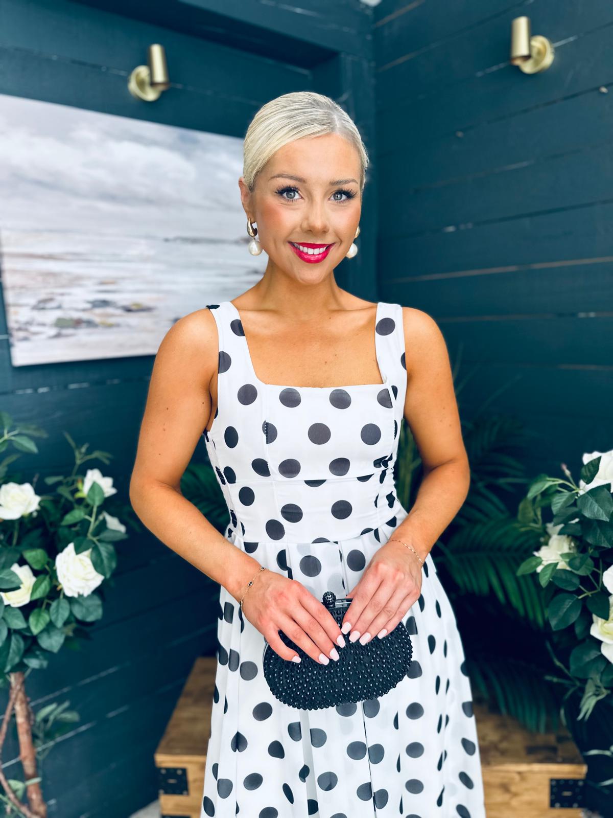 Tracey Detailed Midi Dress Polka Black / White