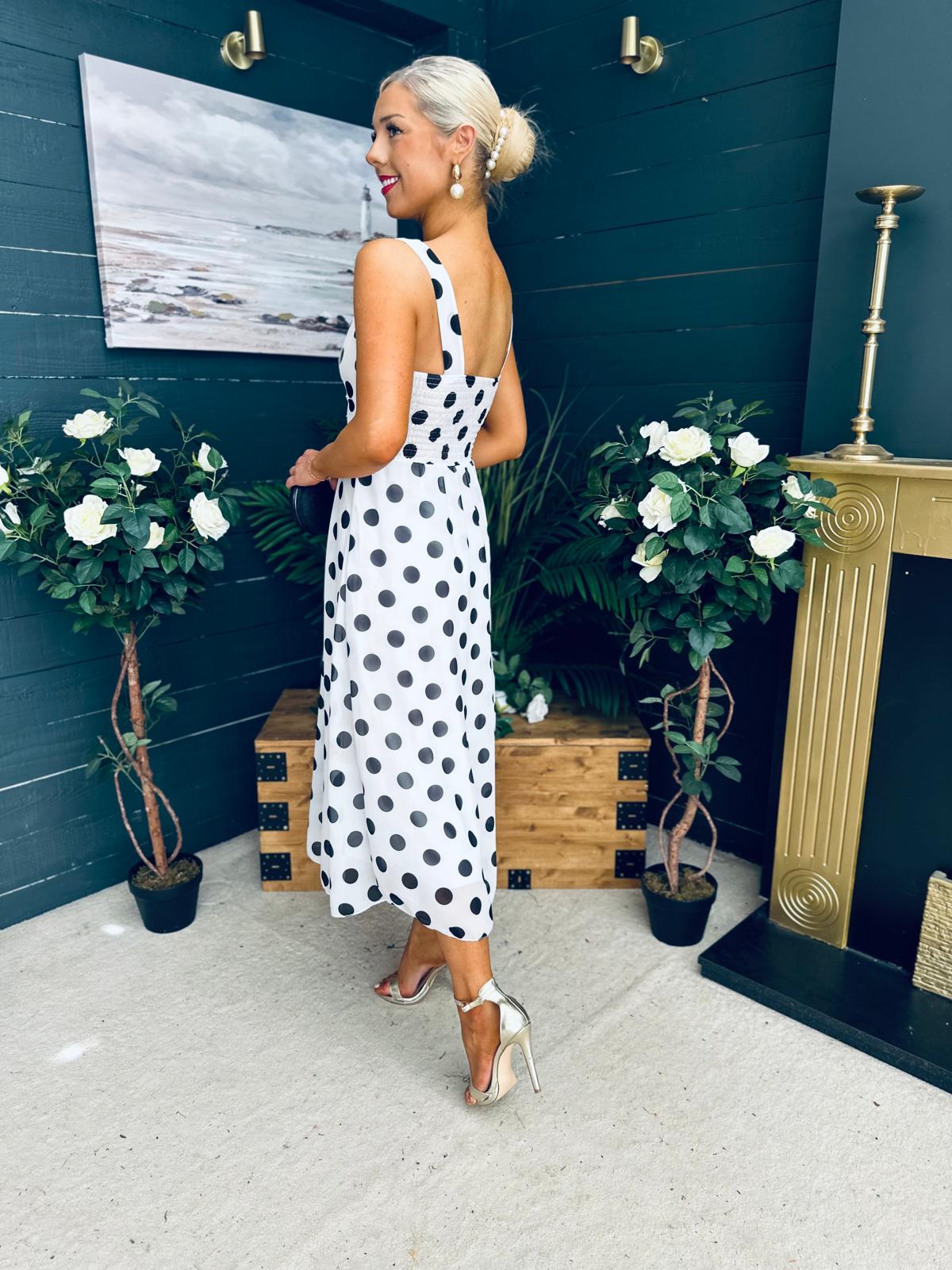 Tracey Detailed Midi Dress Polka Black / White