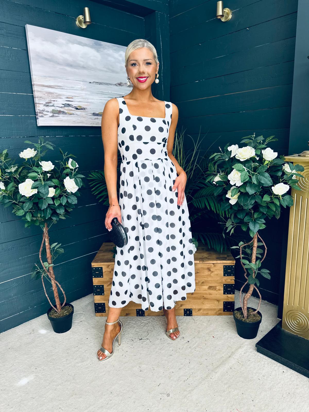 Tracey Detailed Midi Dress Polka Black / White