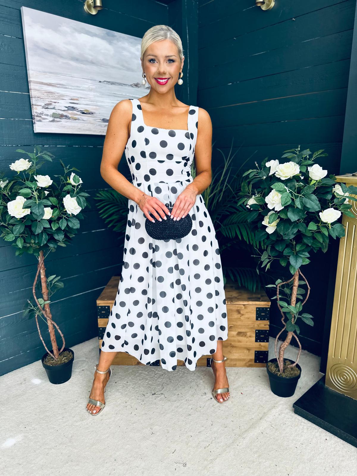 Tracey Detailed Midi Dress Polka Black / White