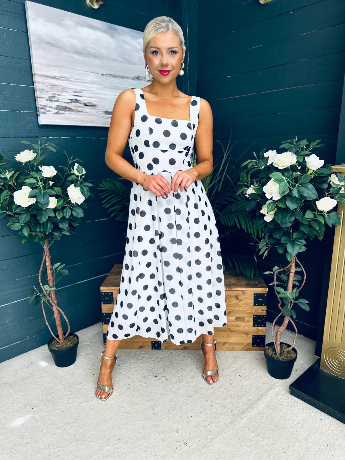 Tracey Detailed Midi Dress Polka Black / White