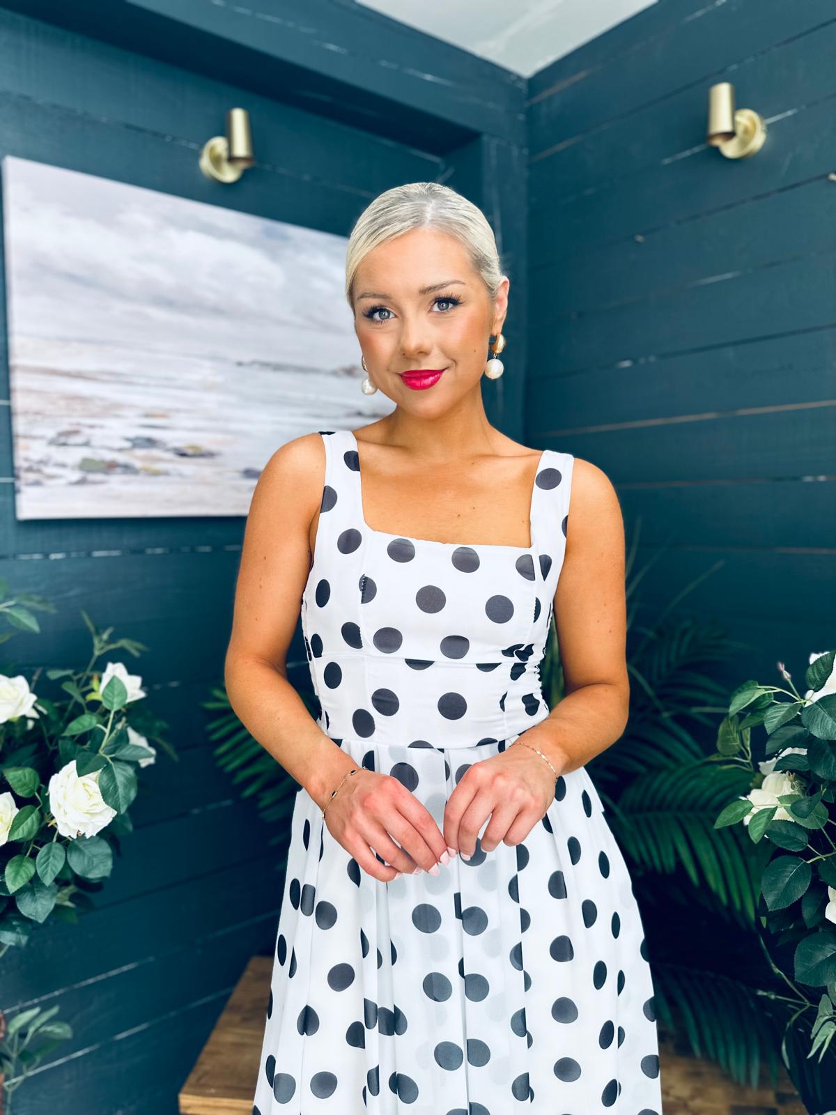 Tracey Detailed Midi Dress Polka Black / White