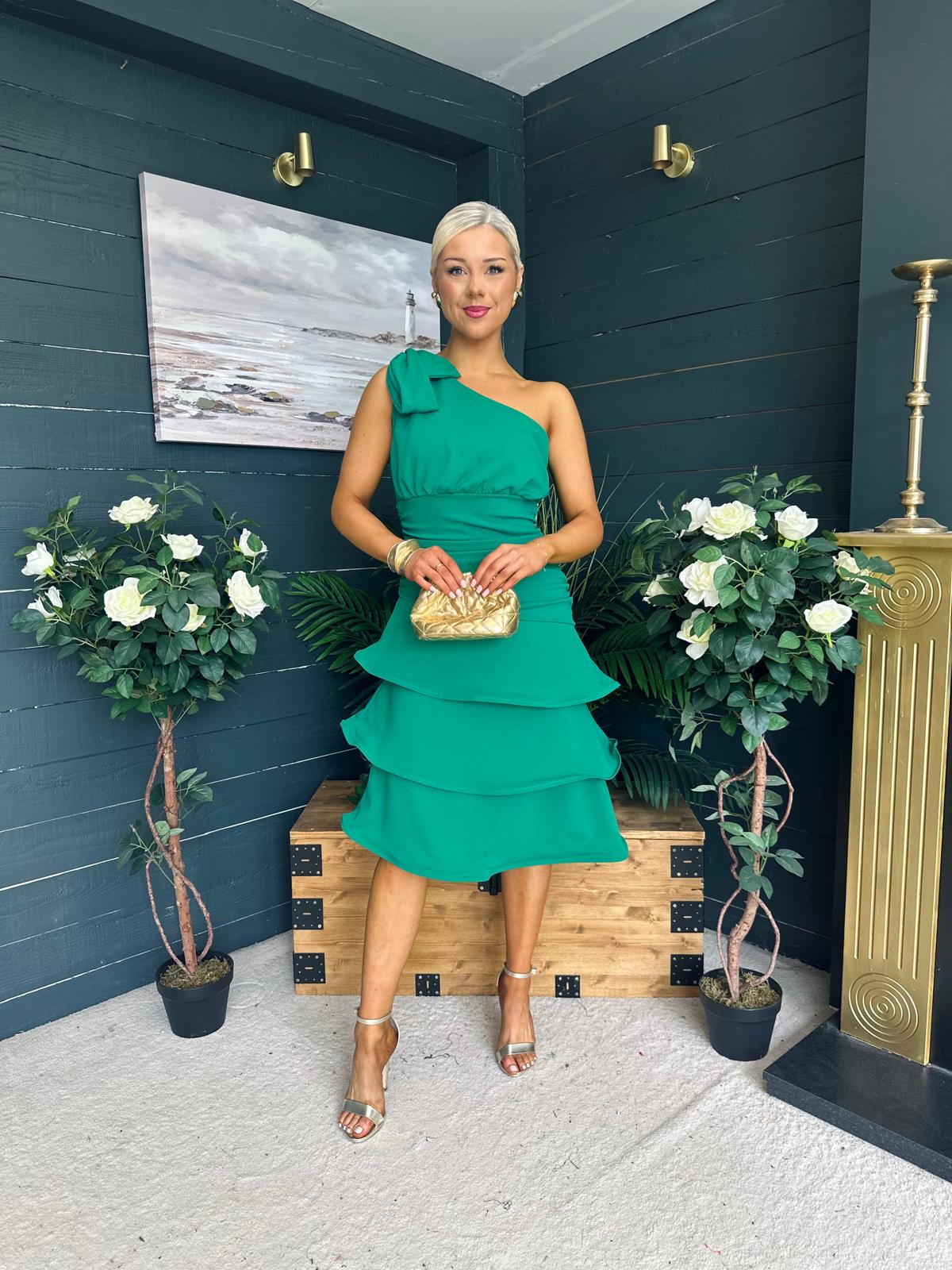 Casey Layered Detailed Occasion Dress Green
