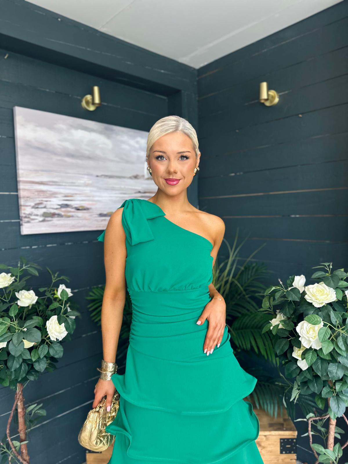 Casey Layered Detailed Occasion Dress Green