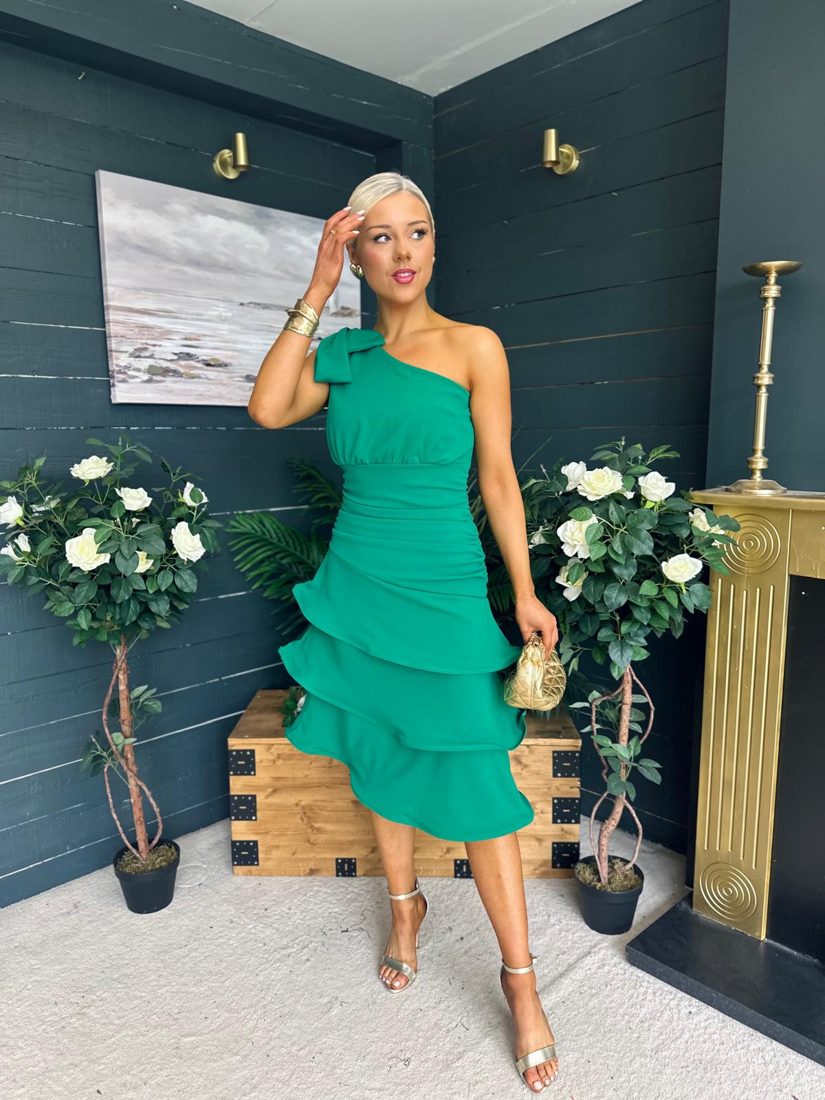 Casey Layered Detailed Occasion Dress Green