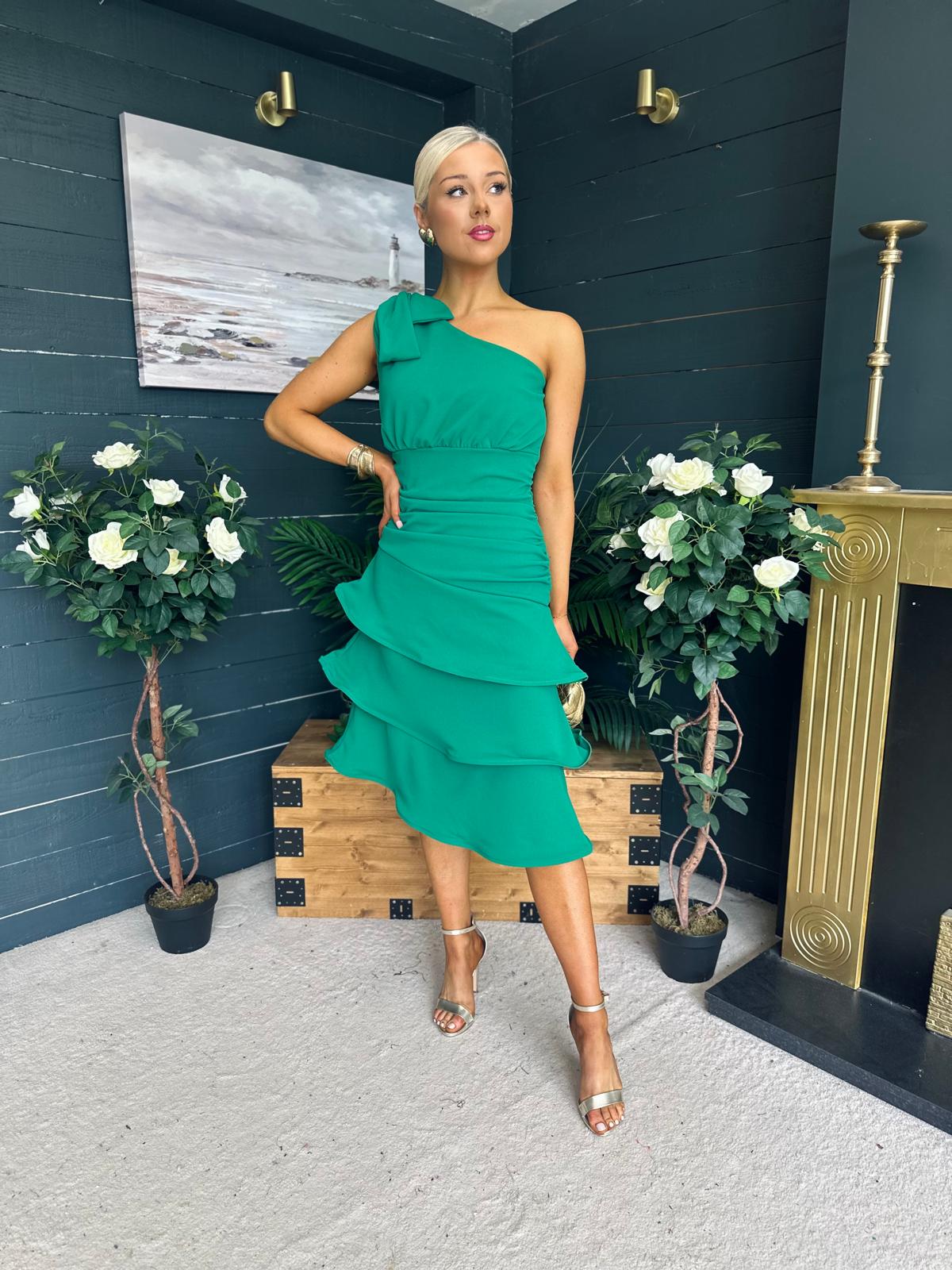 Casey Layered Detailed Occasion Dress Green