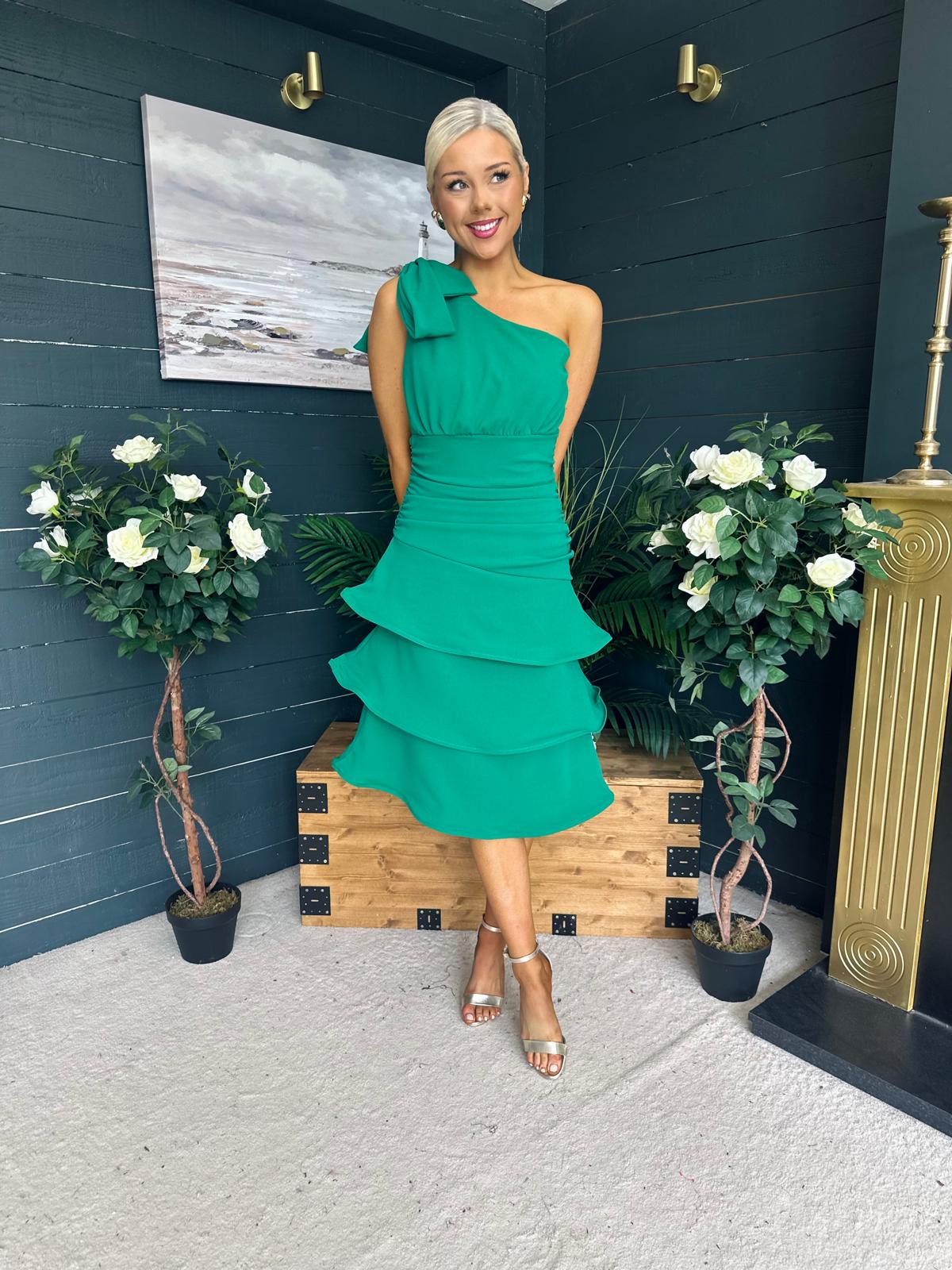 Casey Layered Detailed Occasion Dress Green