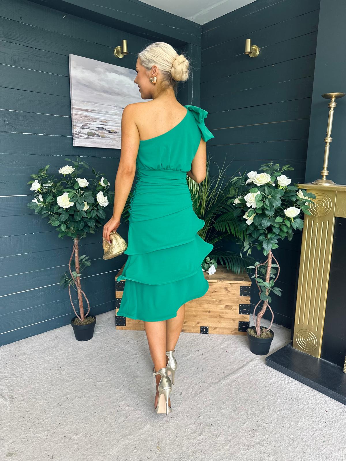 Casey Layered Detailed Occasion Dress Green
