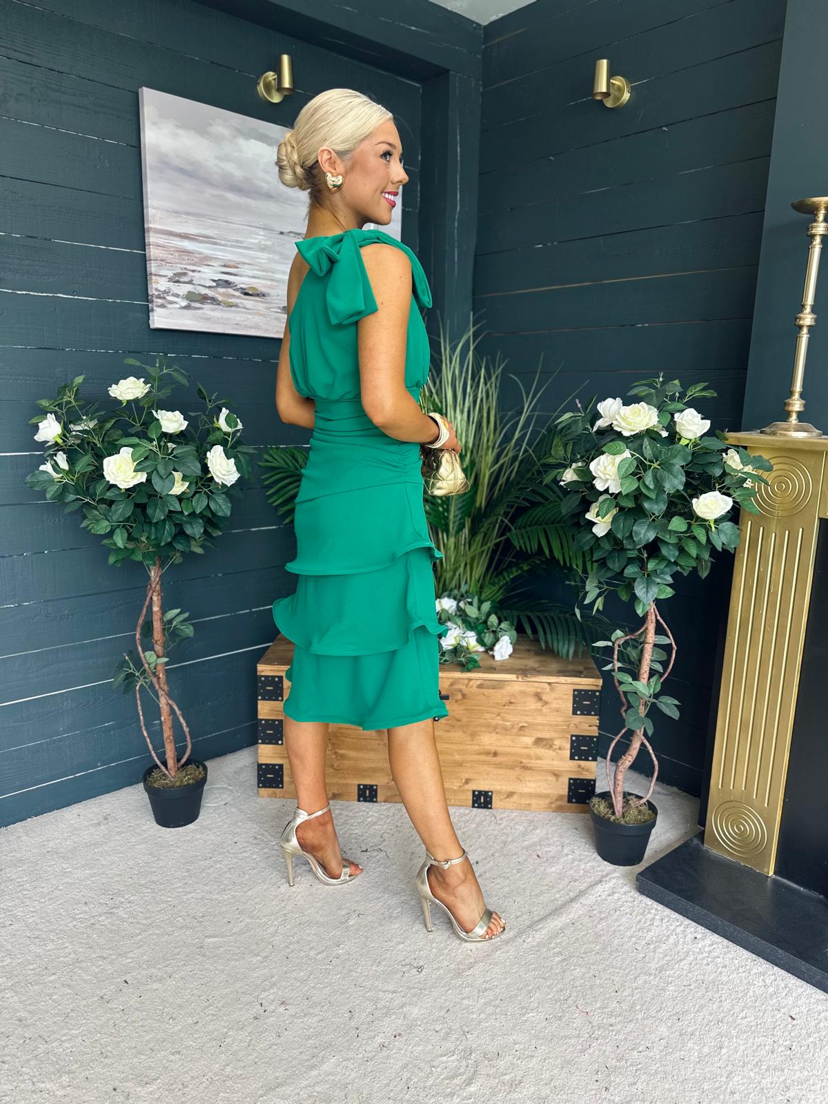 Casey Layered Detailed Occasion Dress Green