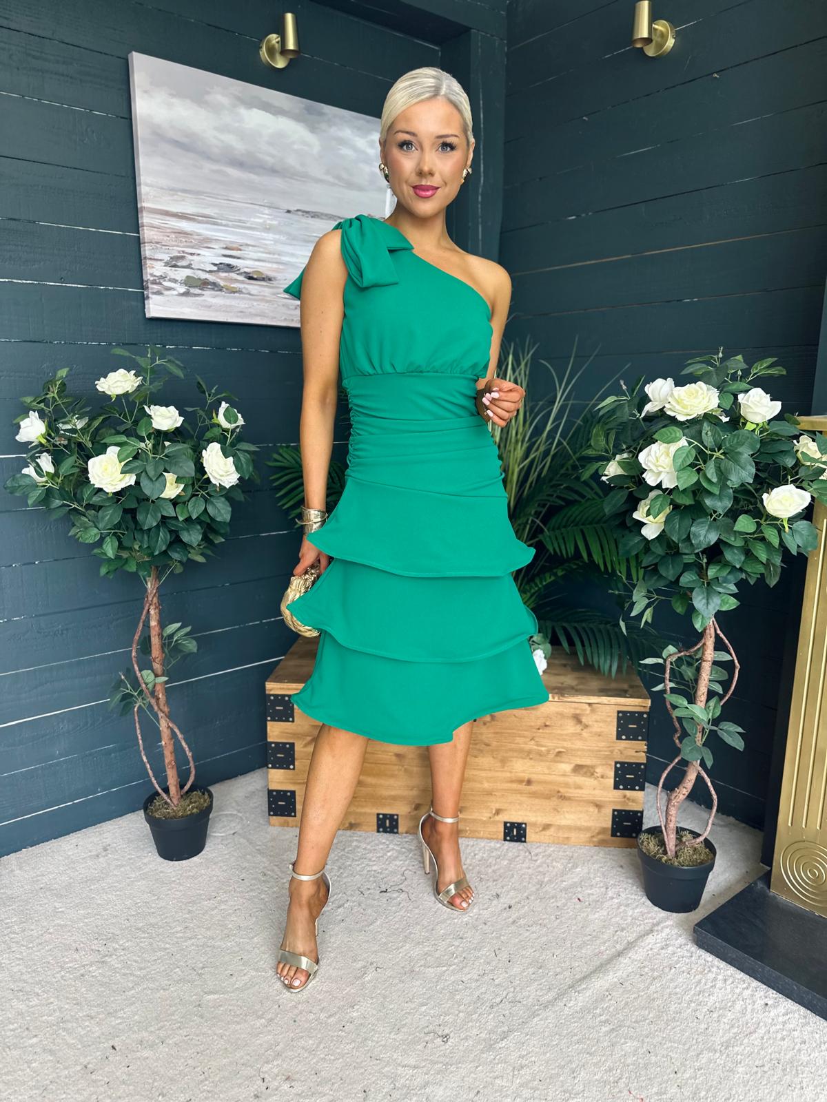 Casey Layered Detailed Occasion Dress Green