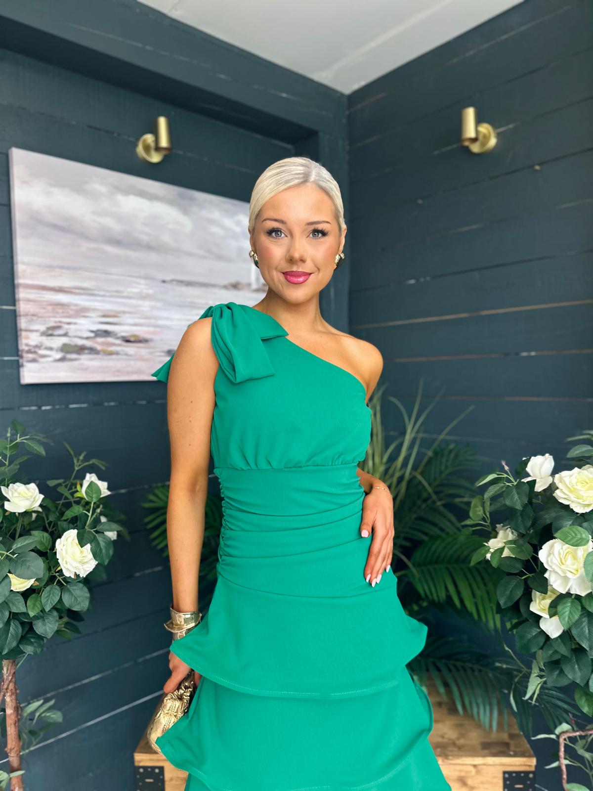 Casey Layered Detailed Occasion Dress Green