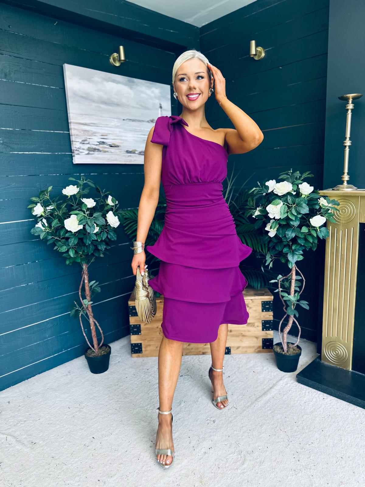 Casey Layered Detailed Occasion Dress Berry