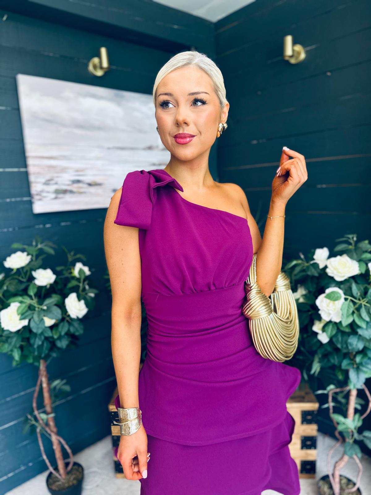 Casey Layered Detailed Occasion Dress Berry