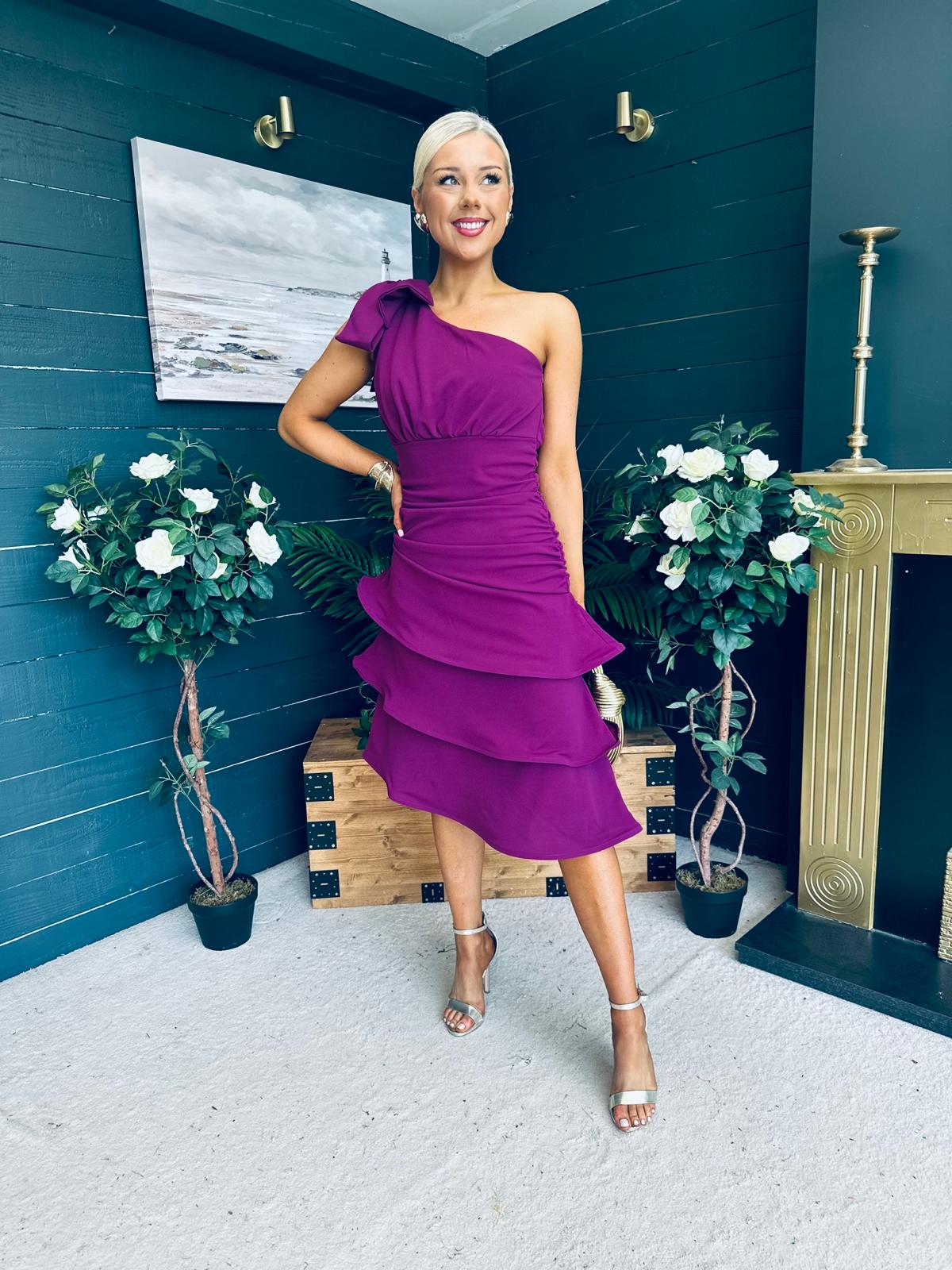 Casey Layered Detailed Occasion Dress Berry