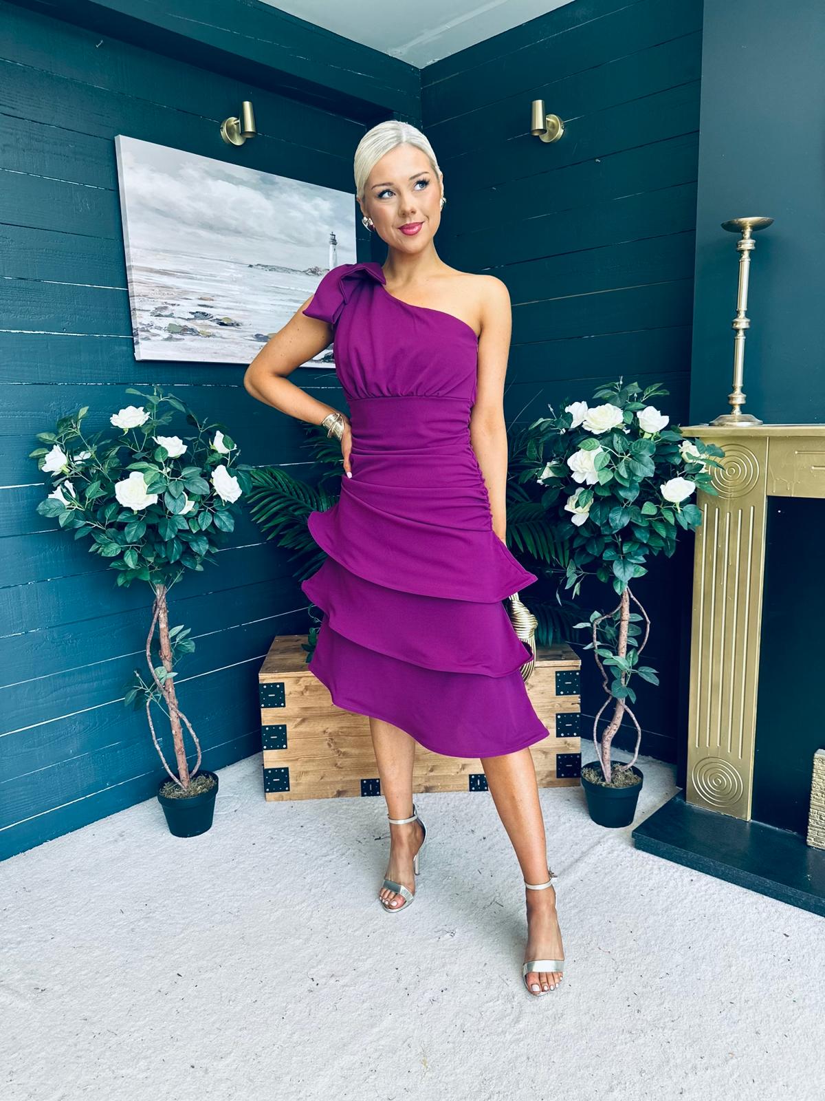 Casey Layered Detailed Occasion Dress Berry
