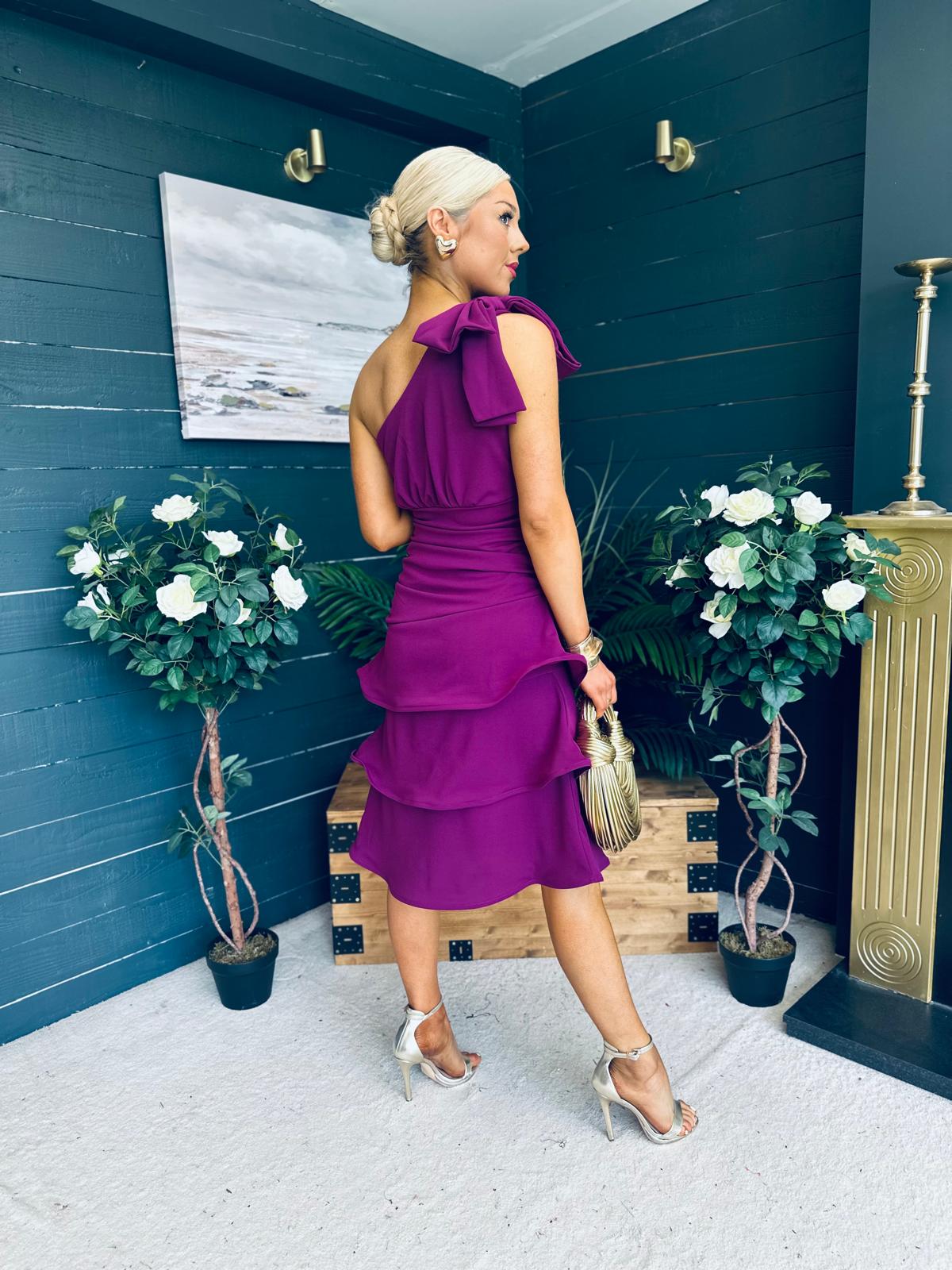 Casey Layered Detailed Occasion Dress Berry