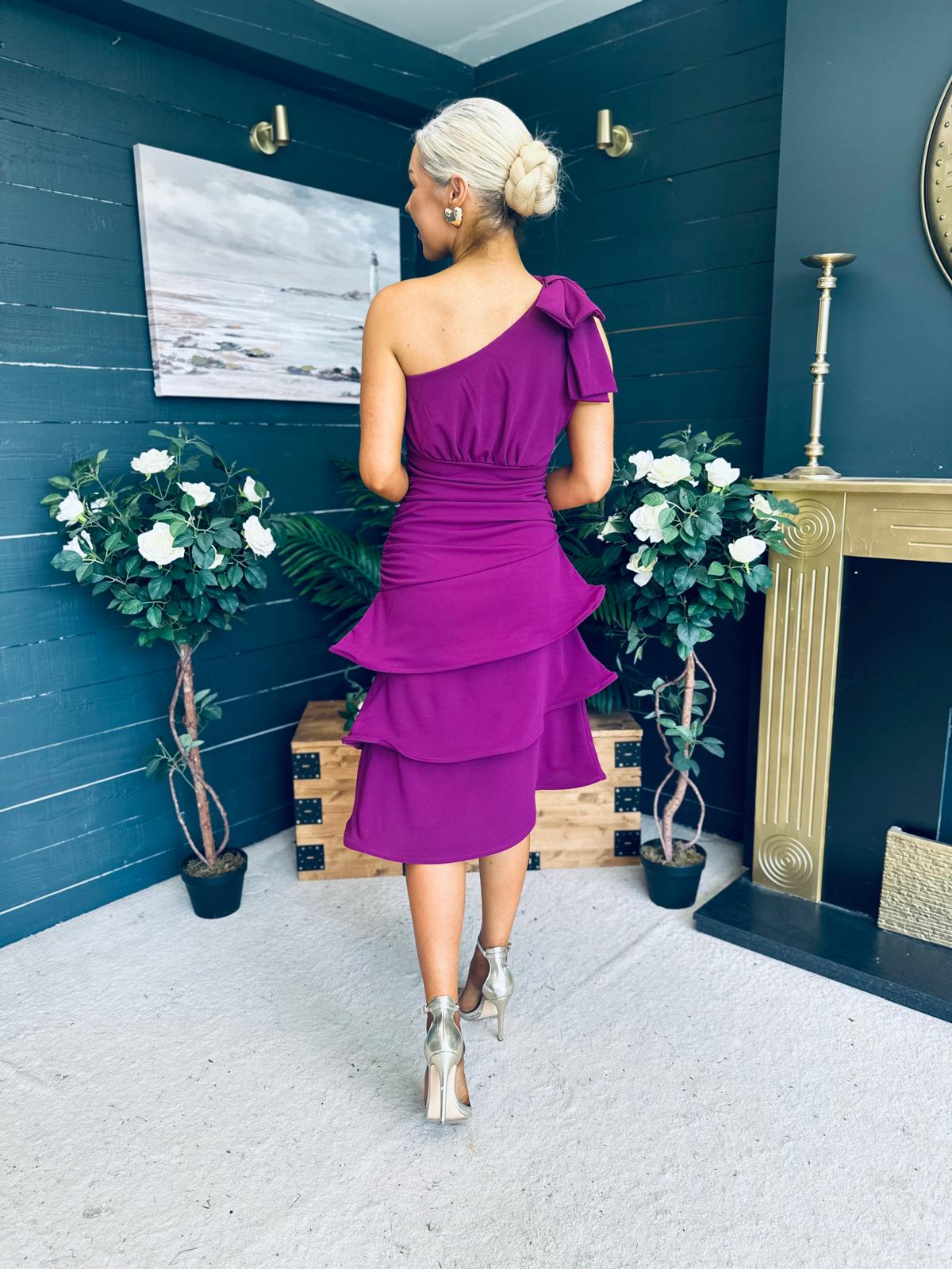 Casey Layered Detailed Occasion Dress Berry