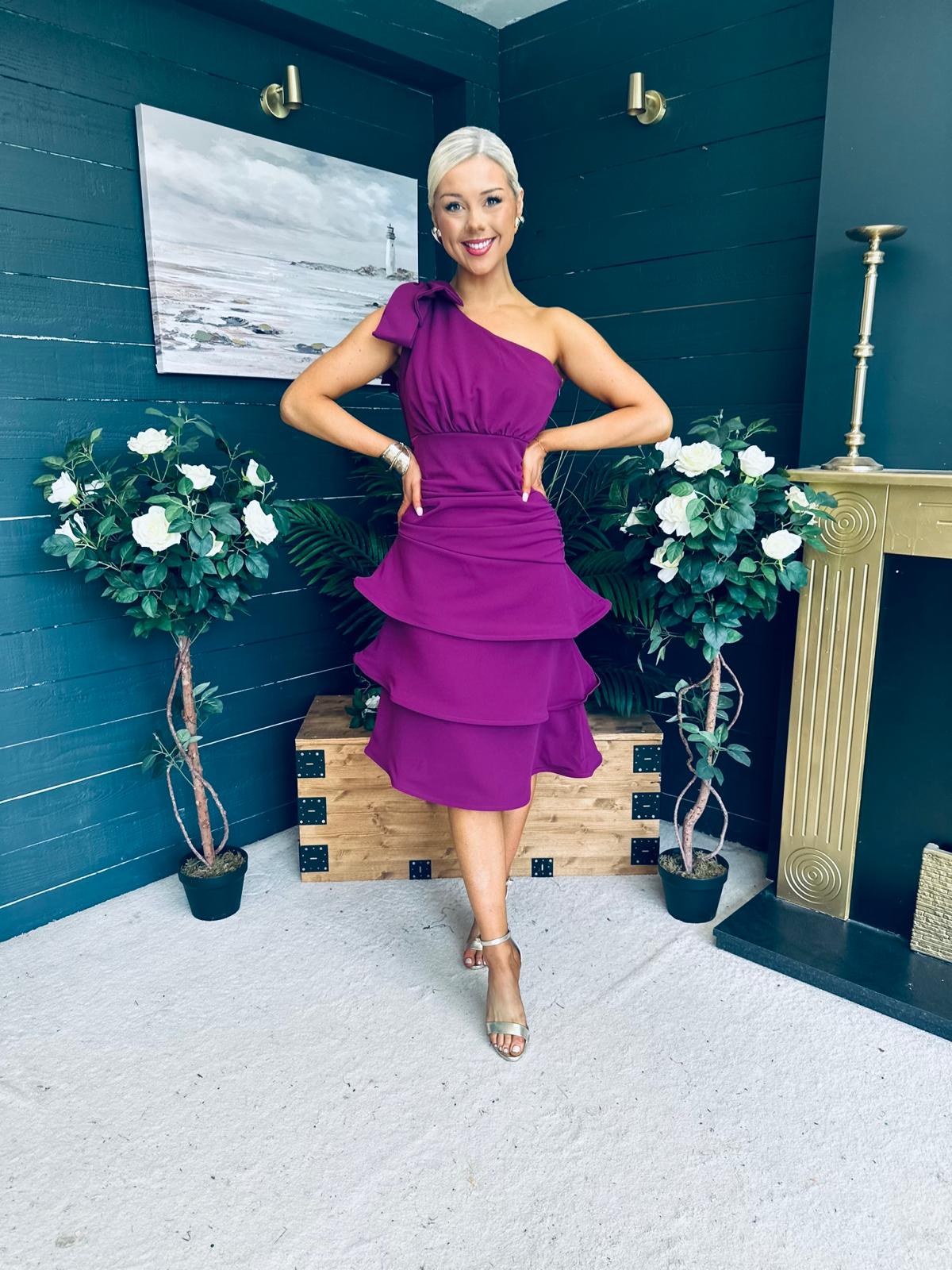 Casey Layered Detailed Occasion Dress Berry