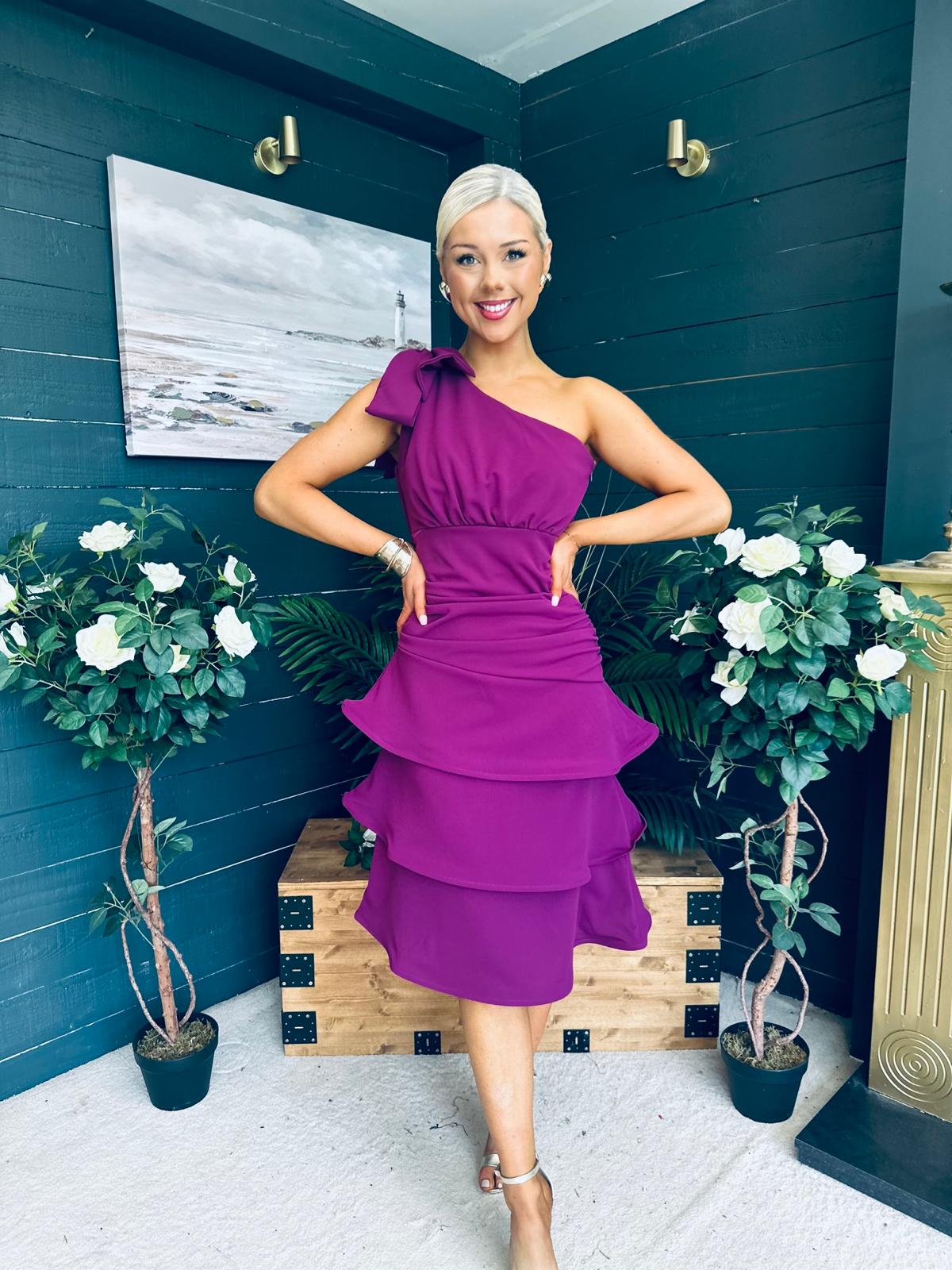 Casey Layered Detailed Occasion Dress Berry