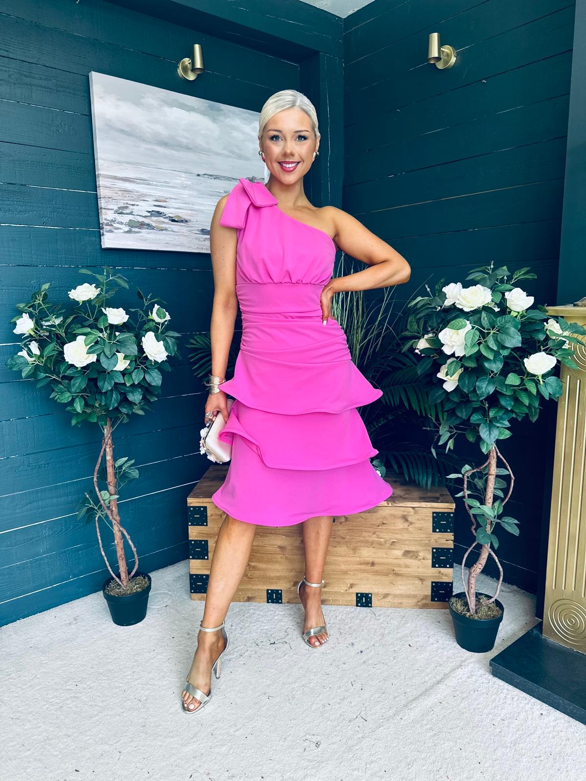 Casey Layered Detailed Occasion Dress Pink