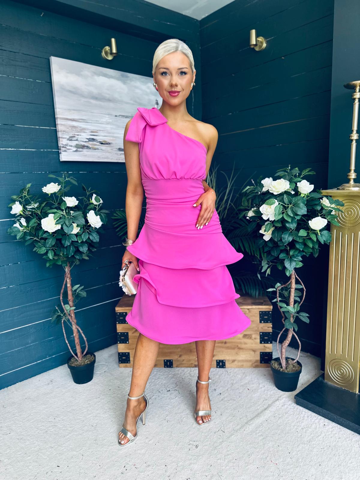 Casey Layered Detailed Occasion Dress Pink