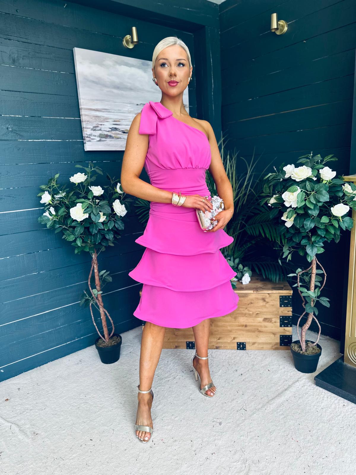 Casey Layered Detailed Occasion Dress Pink