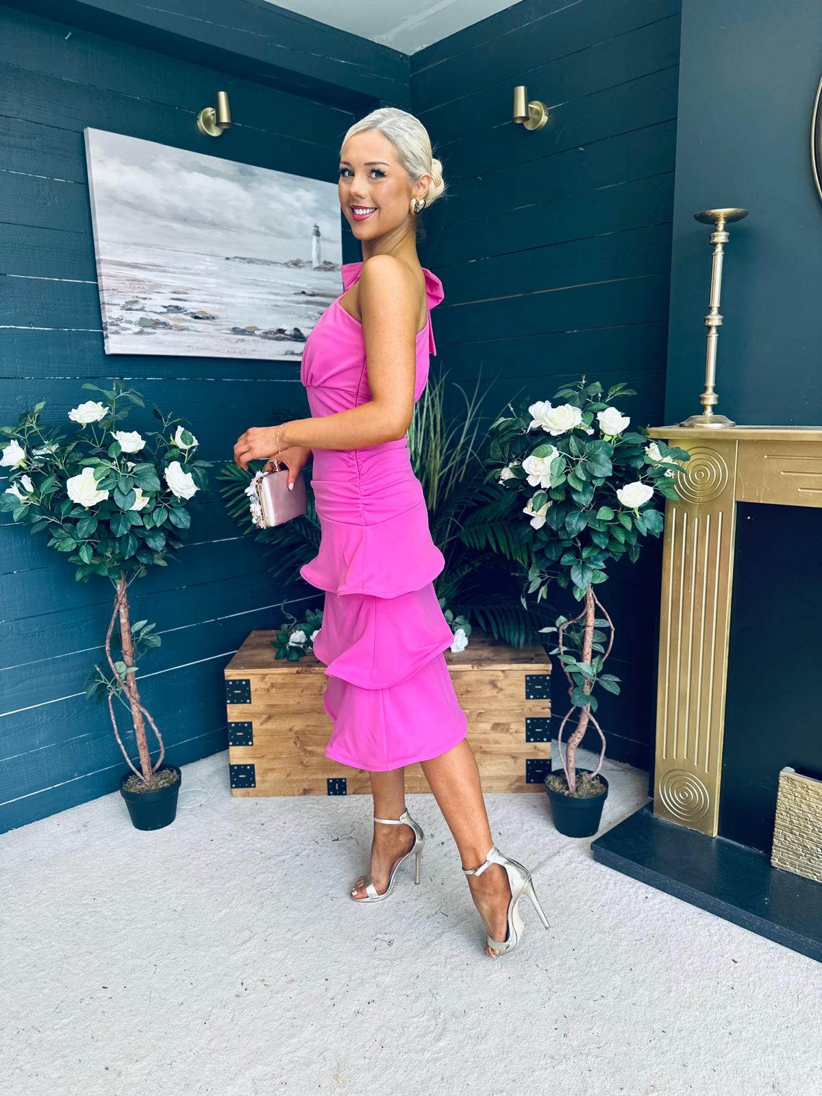 Casey Layered Detailed Occasion Dress Pink