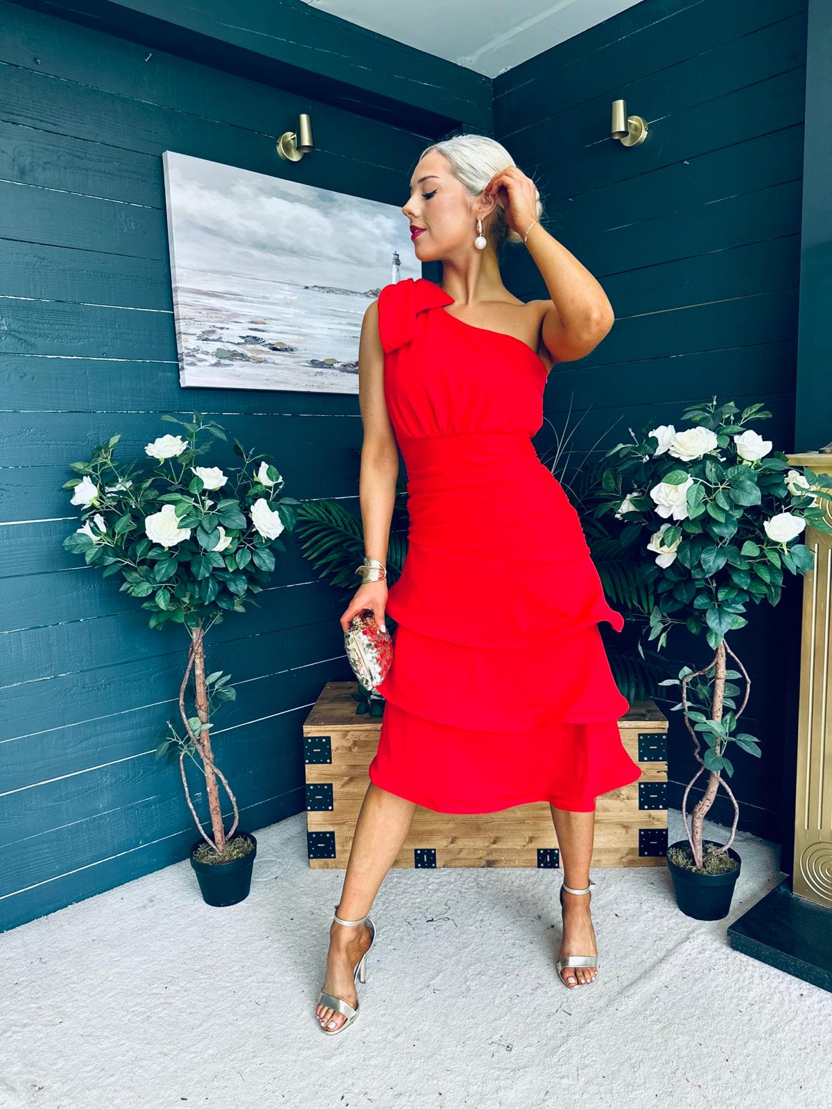 Casey Layered Detailed Occasion Dress Red