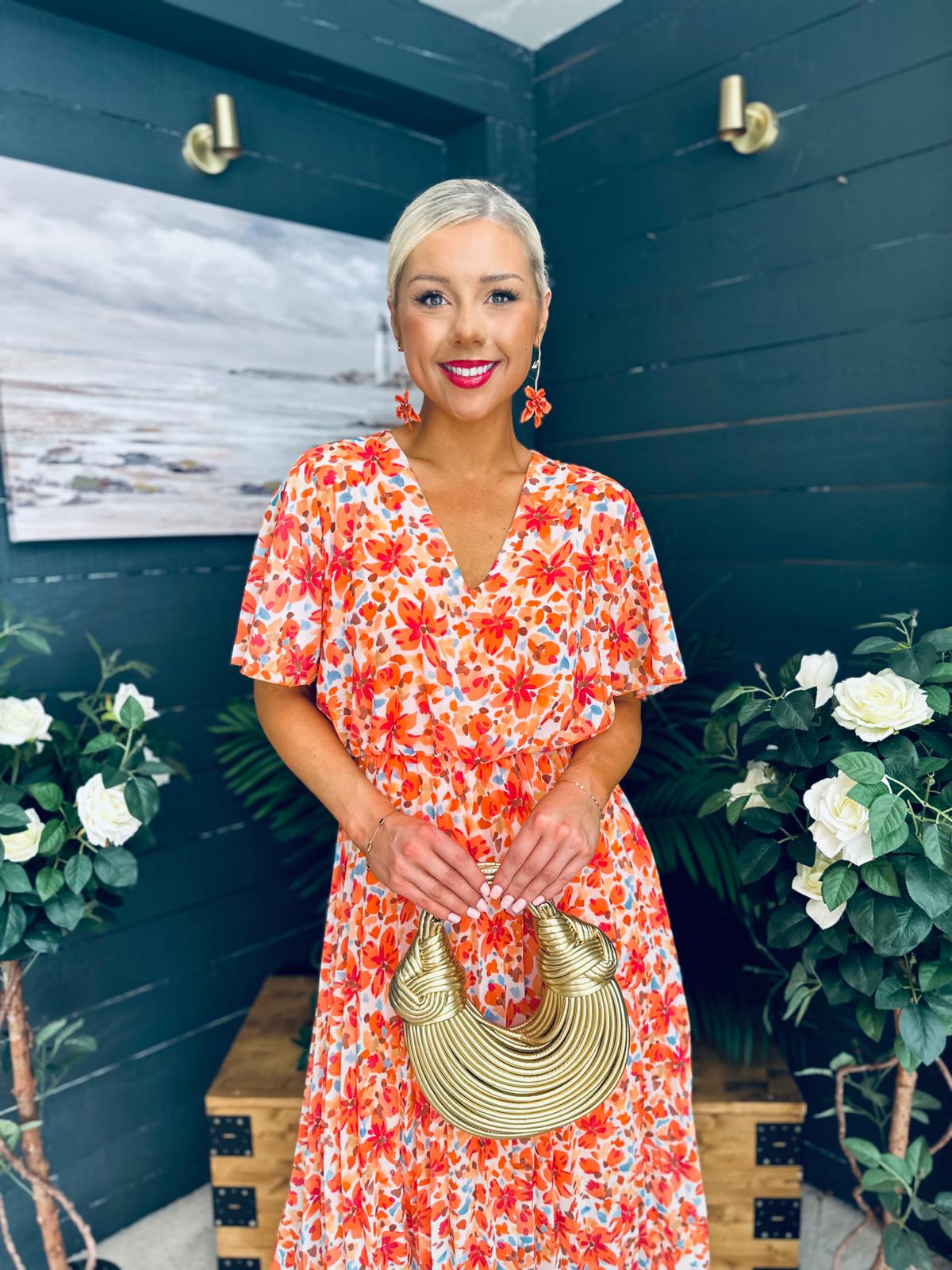Paige Pleated Midi Dress Floral Amber