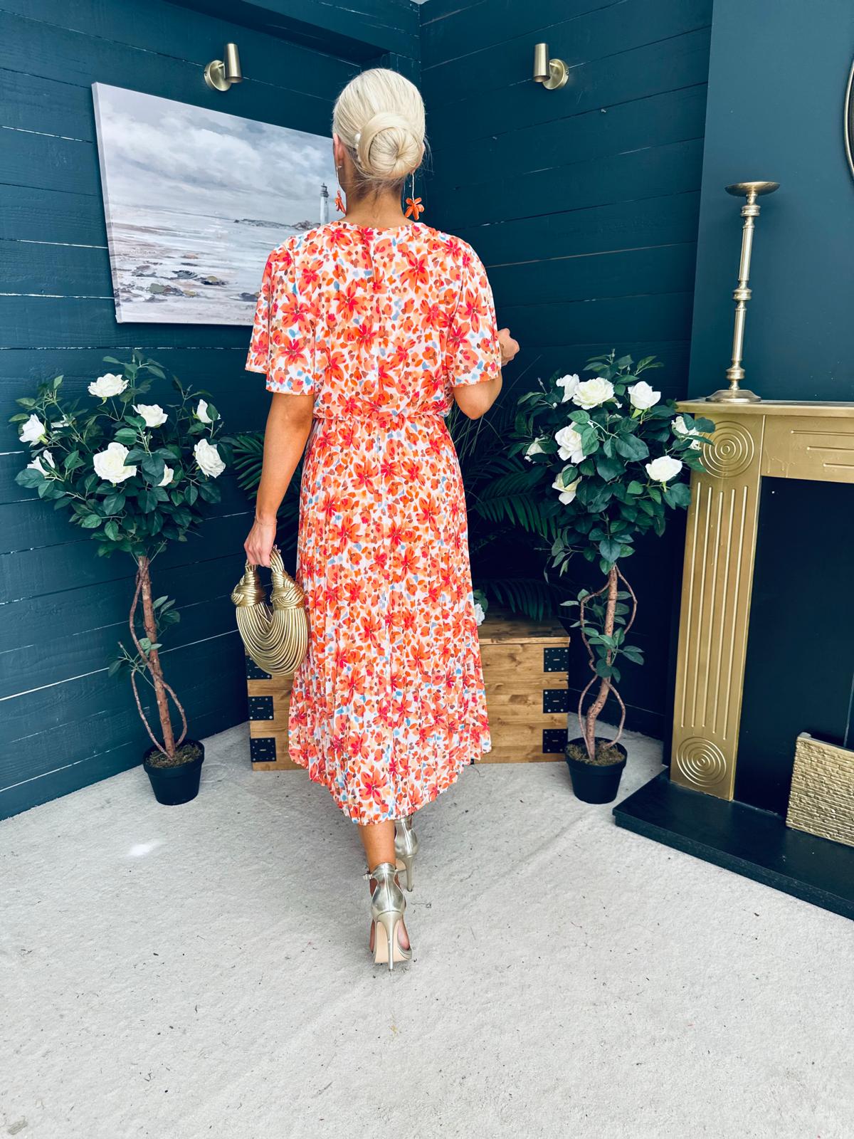 Paige Pleated Midi Dress Floral Amber