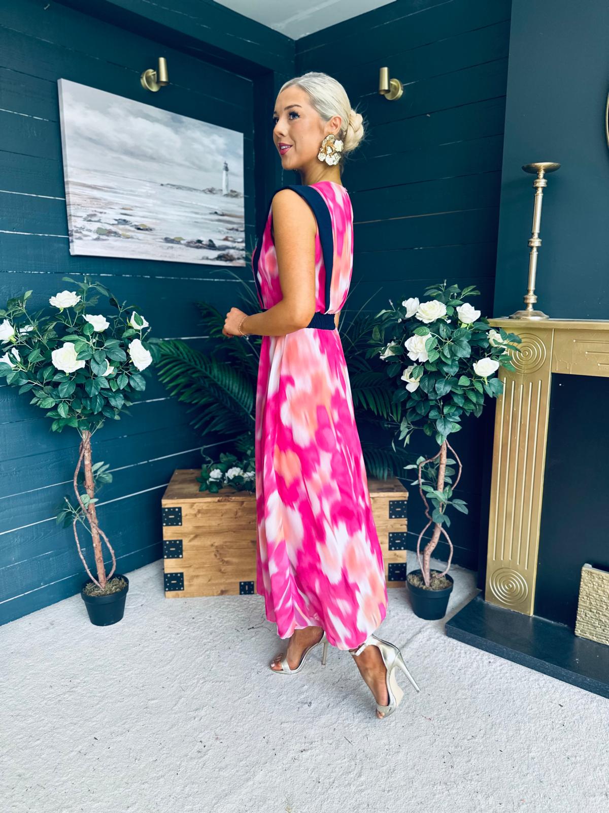 Addison Detailed Midi Dress Fuchsia