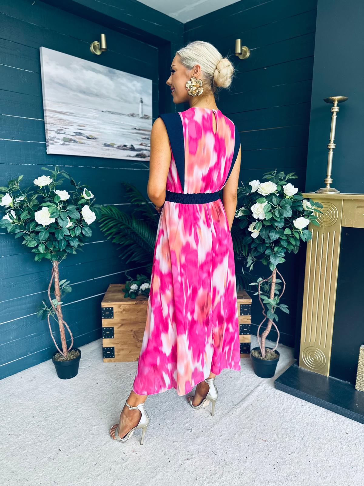 Addison Detailed Midi Dress Fuchsia