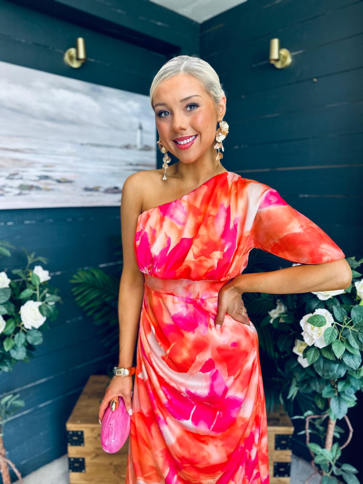 Emer One Shoulder Midi Dress Amber