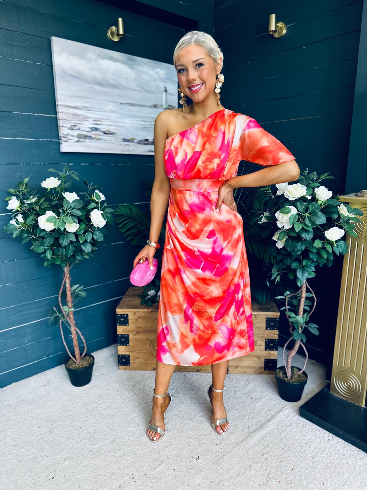 Emer One Shoulder Midi Dress Amber