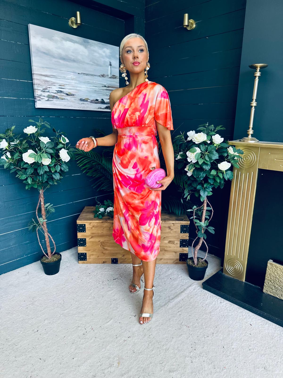 Emer One Shoulder Midi Dress Amber