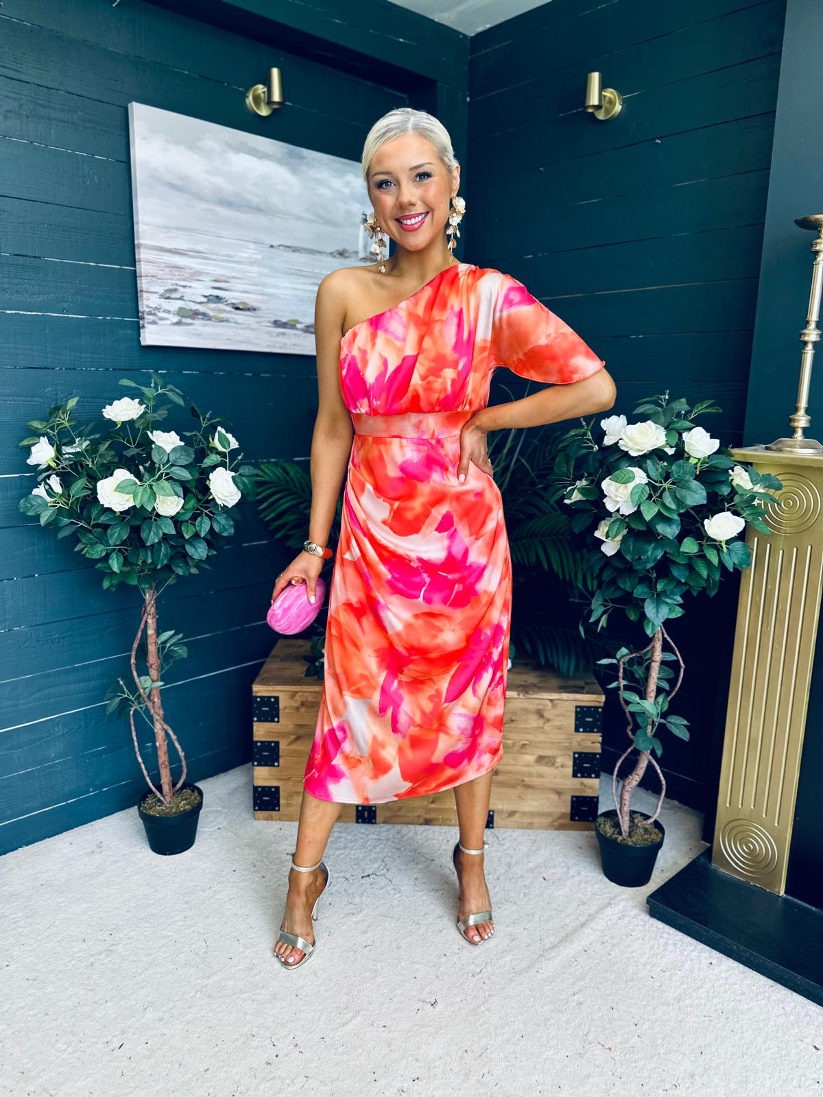 Emer One Shoulder Midi Dress Amber