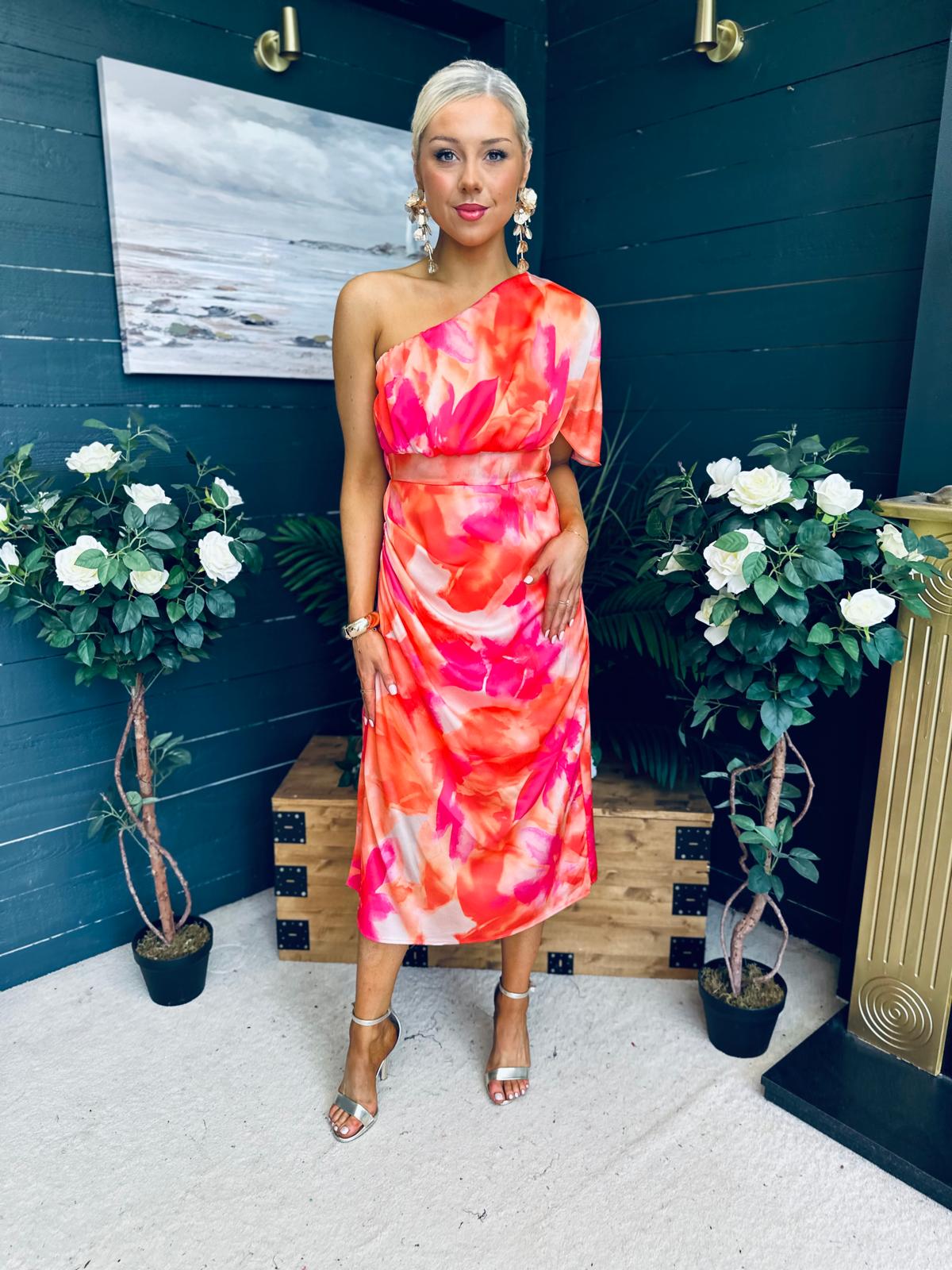 Emer One Shoulder Midi Dress Amber