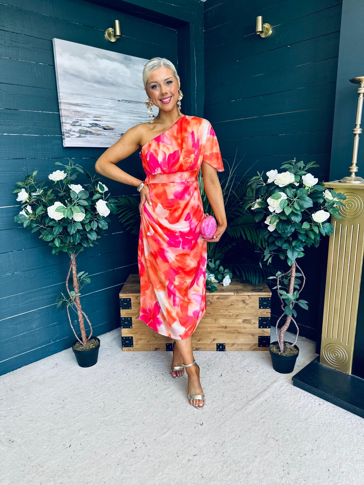 Emer One Shoulder Midi Dress Amber